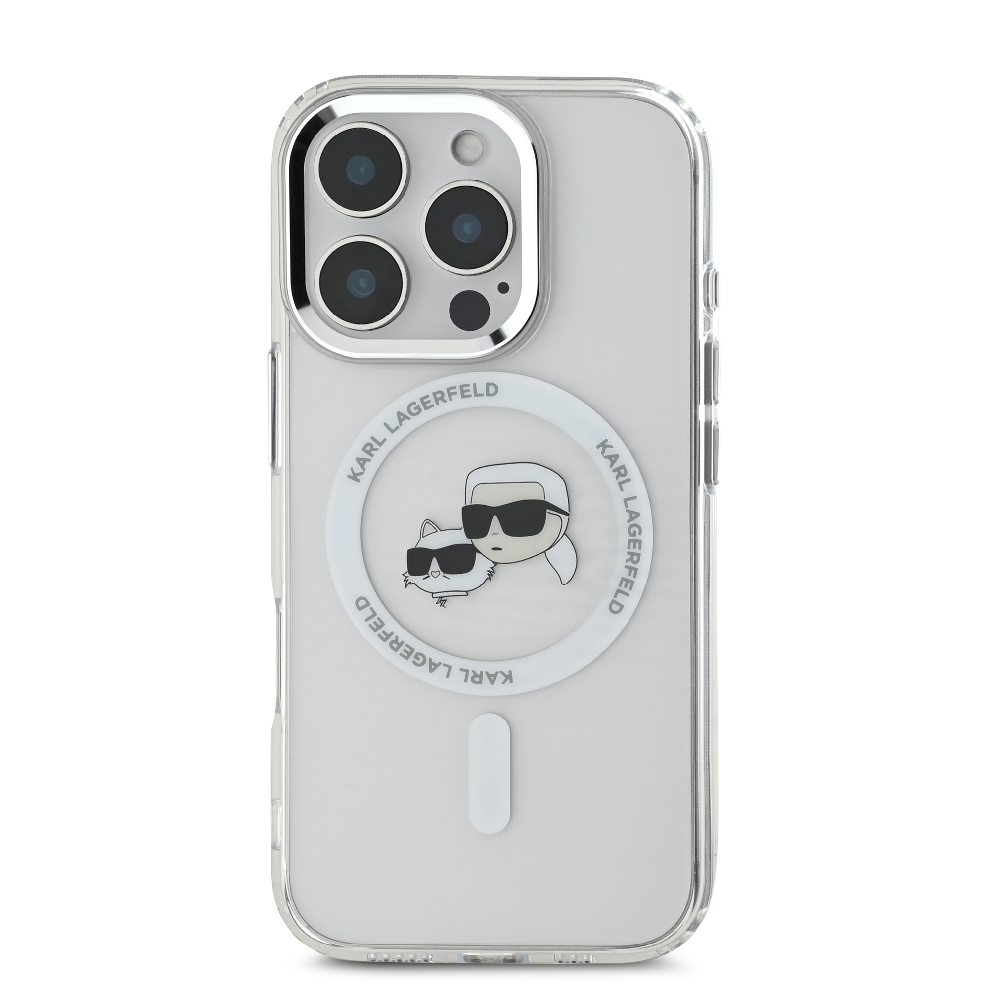 iPhone 16 Pro Max - KARL LAGERFELD Hard Case MagSafe IML Metal KC Heads White — estuche (foto 3 de 5)