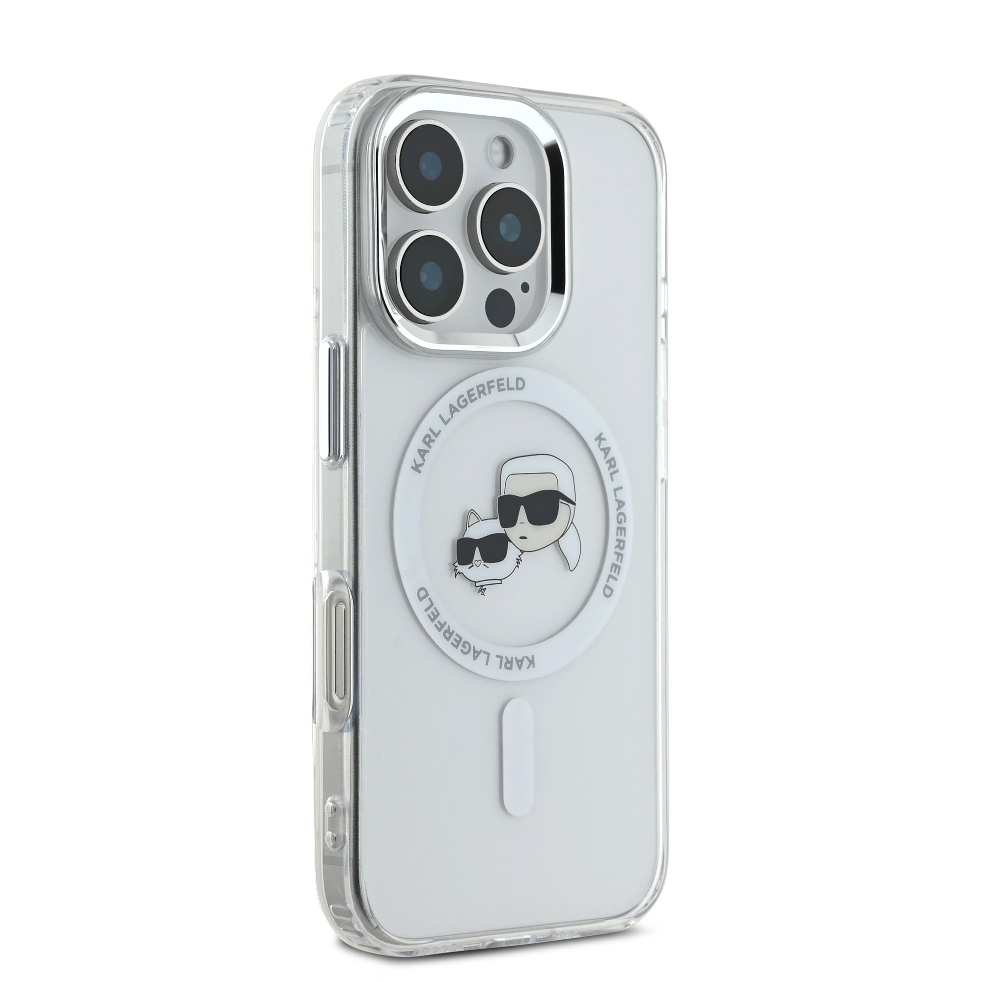 iPhone 16 Pro Max - KARL LAGERFELD Hard Case MagSafe IML Metal KC Heads White — estuche (foto 4 de 5)