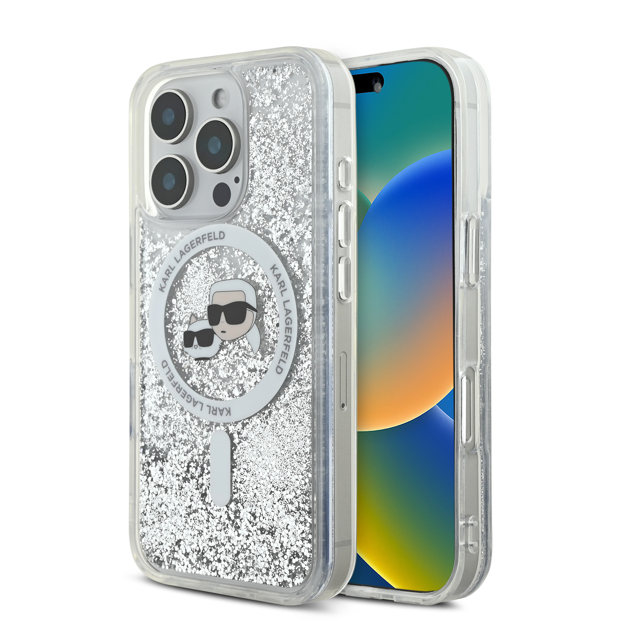 iPhone 16 Pro Max - KARL LAGERFELD Glitter Case Karl & Choupette — estuche (foto 2 de 8)