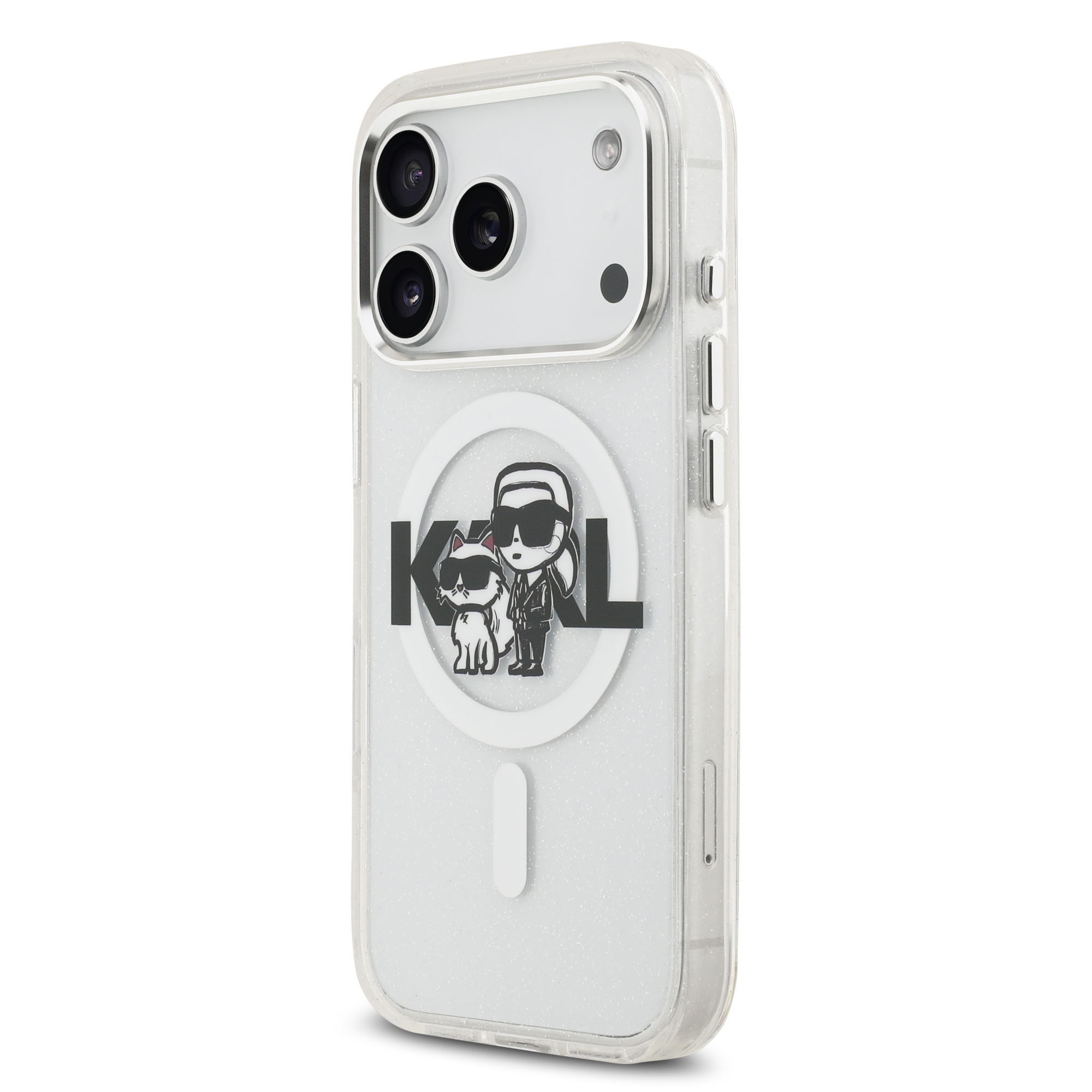 iPhone 17 Pro - KARL LAGERFELD Glitter Karl&Choupette Sketch Clear — estuche (foto 2 de 5)