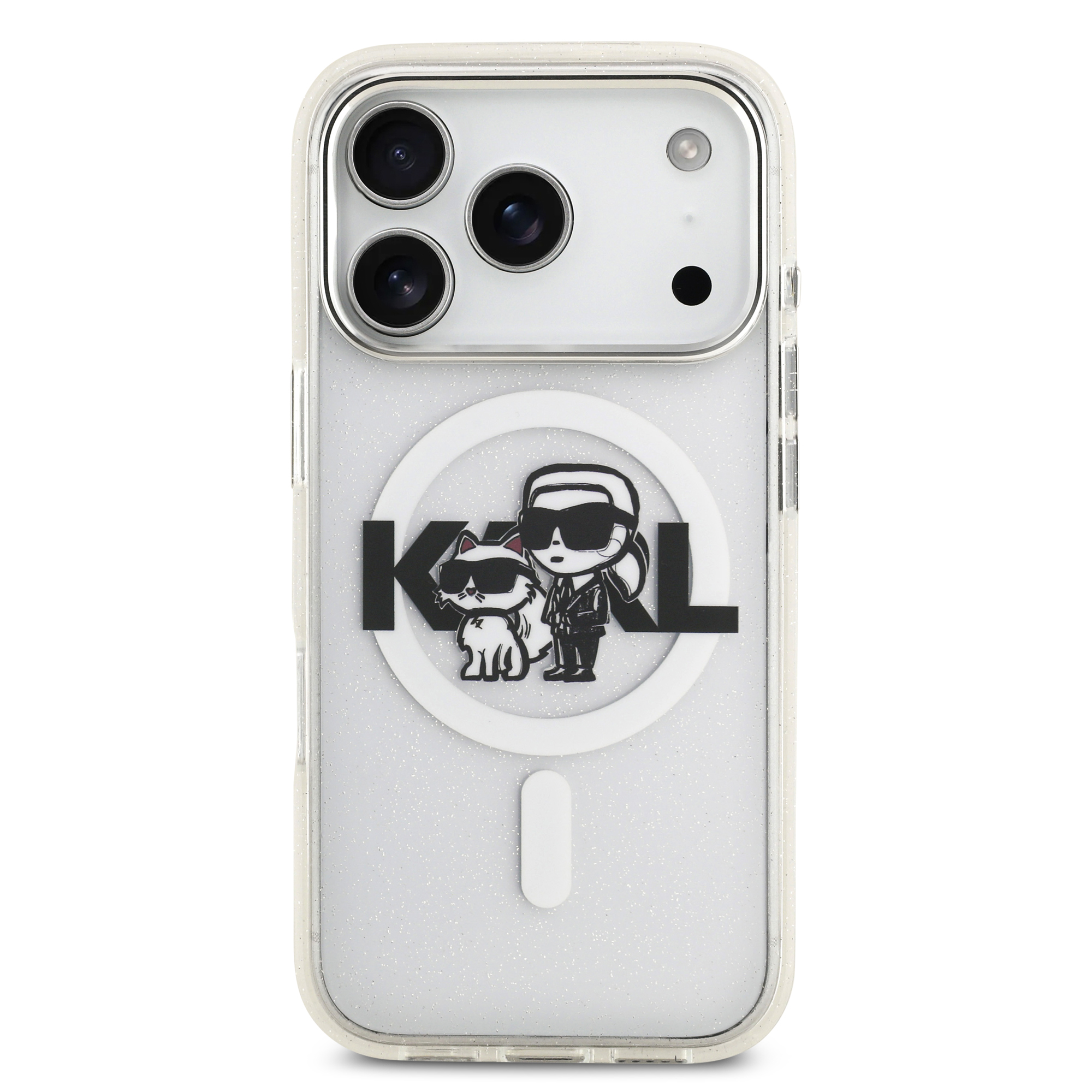 iPhone 17 Pro - KARL LAGERFELD Glitter Karl&Choupette Sketch Clear — estuche (foto 3 de 5)