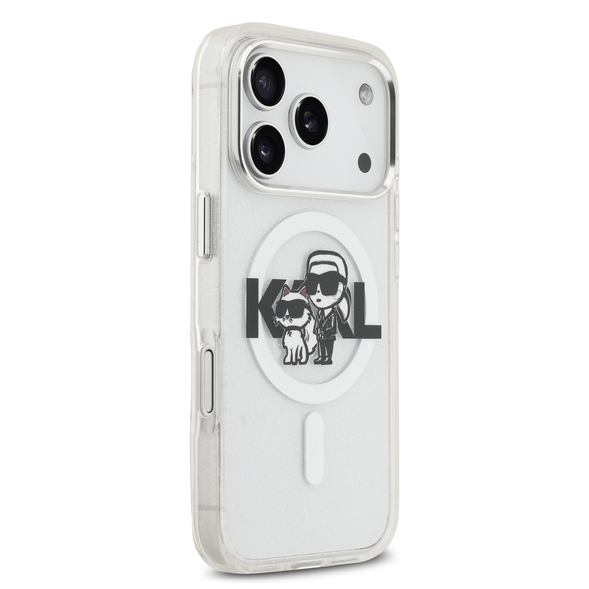 iPhone 17 Pro - KARL LAGERFELD Glitter Karl&Choupette Sketch Clear — estuche (foto 4 de 5)