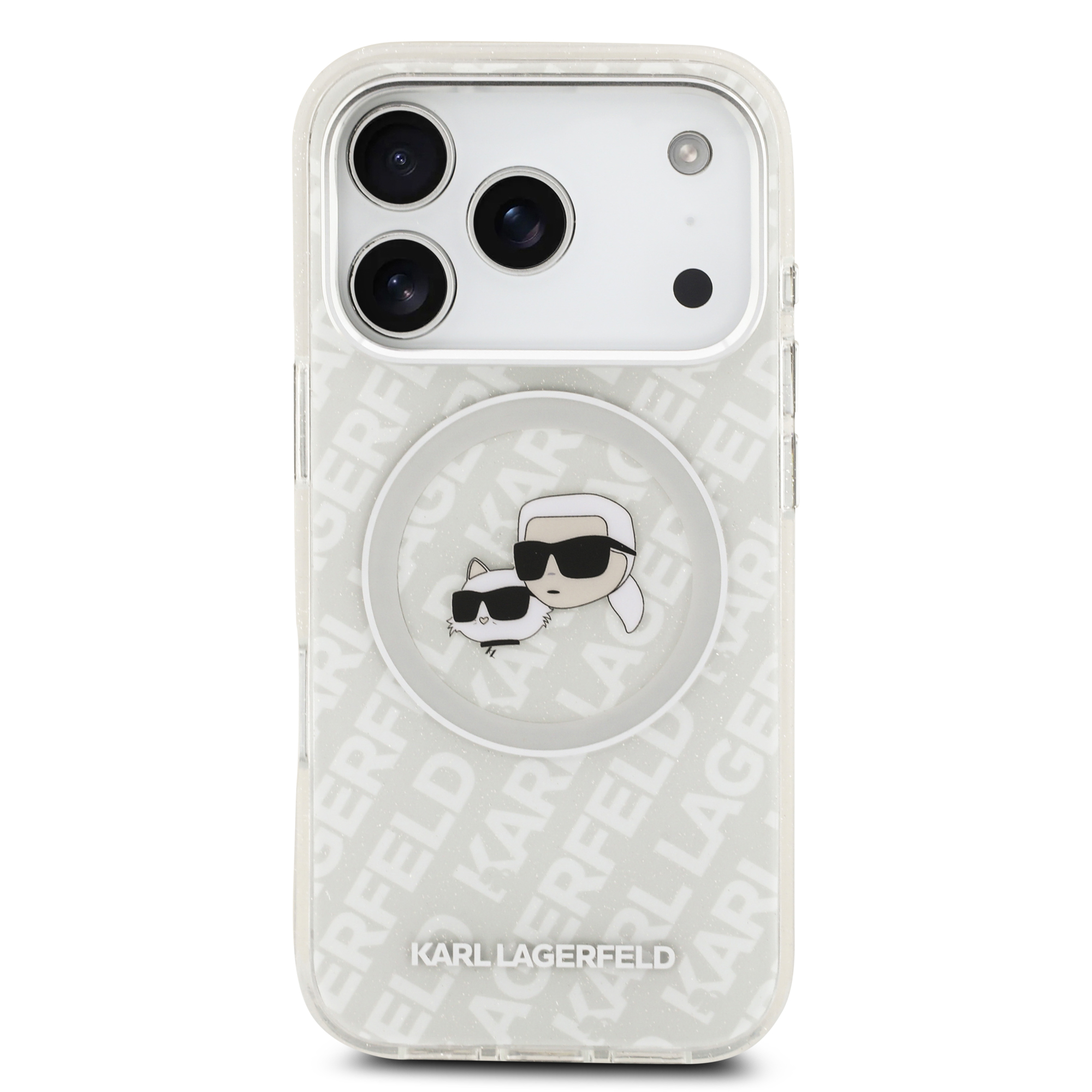 iPhone 17 Pro - KARL LAGERFELD Glitter Karl&Choupette Heads Grey — estuche (foto 3 de 5)