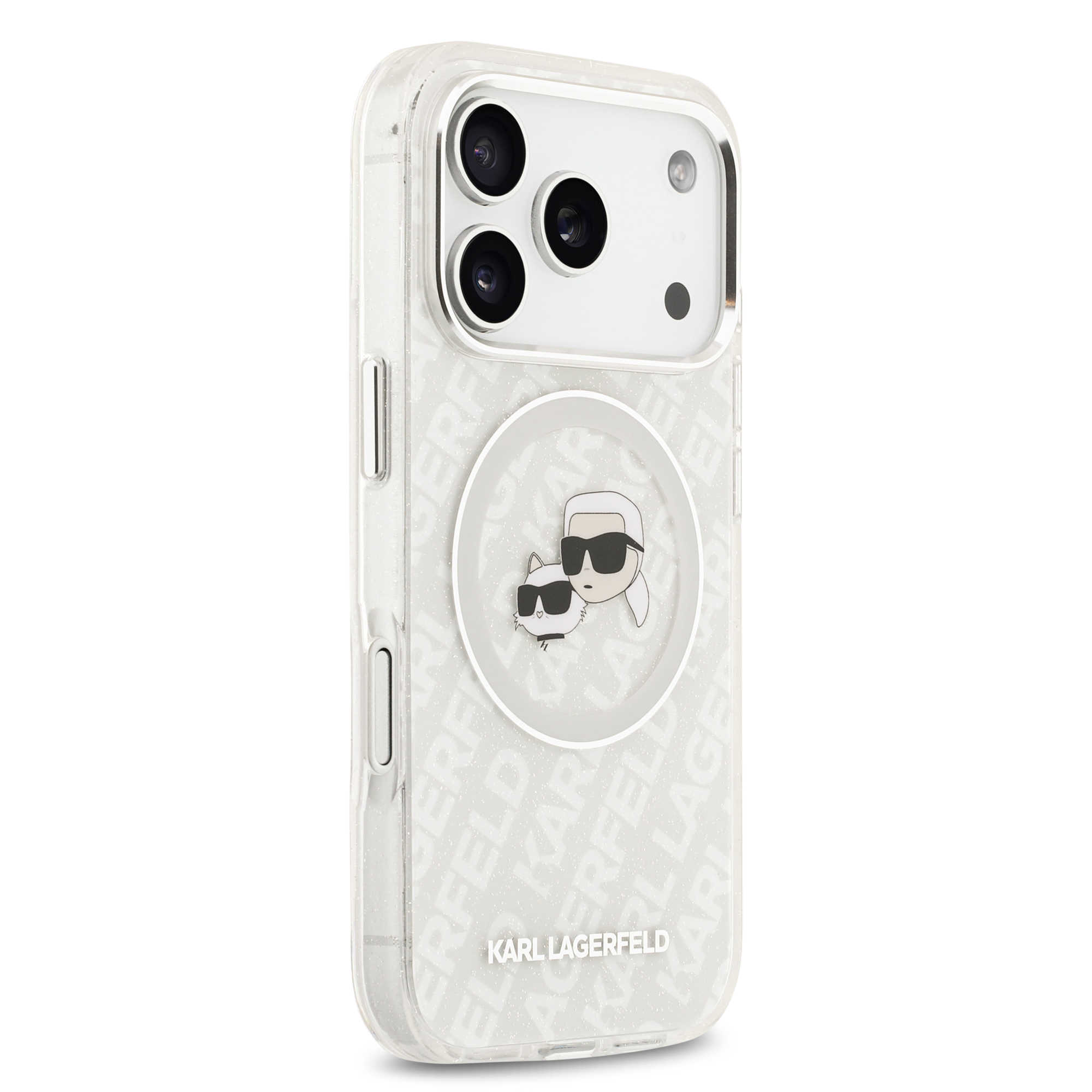 iPhone 17 Pro - KARL LAGERFELD Glitter Karl&Choupette Heads Grey — estuche (foto 4 de 5)