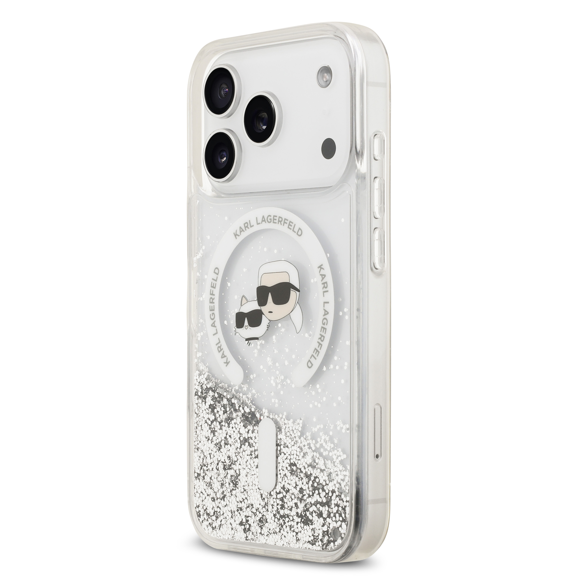 iPhone 17 Pro - KARL LAGERFELD Liquid Glitter Heads Transparent — estuche (foto 3 de 8)