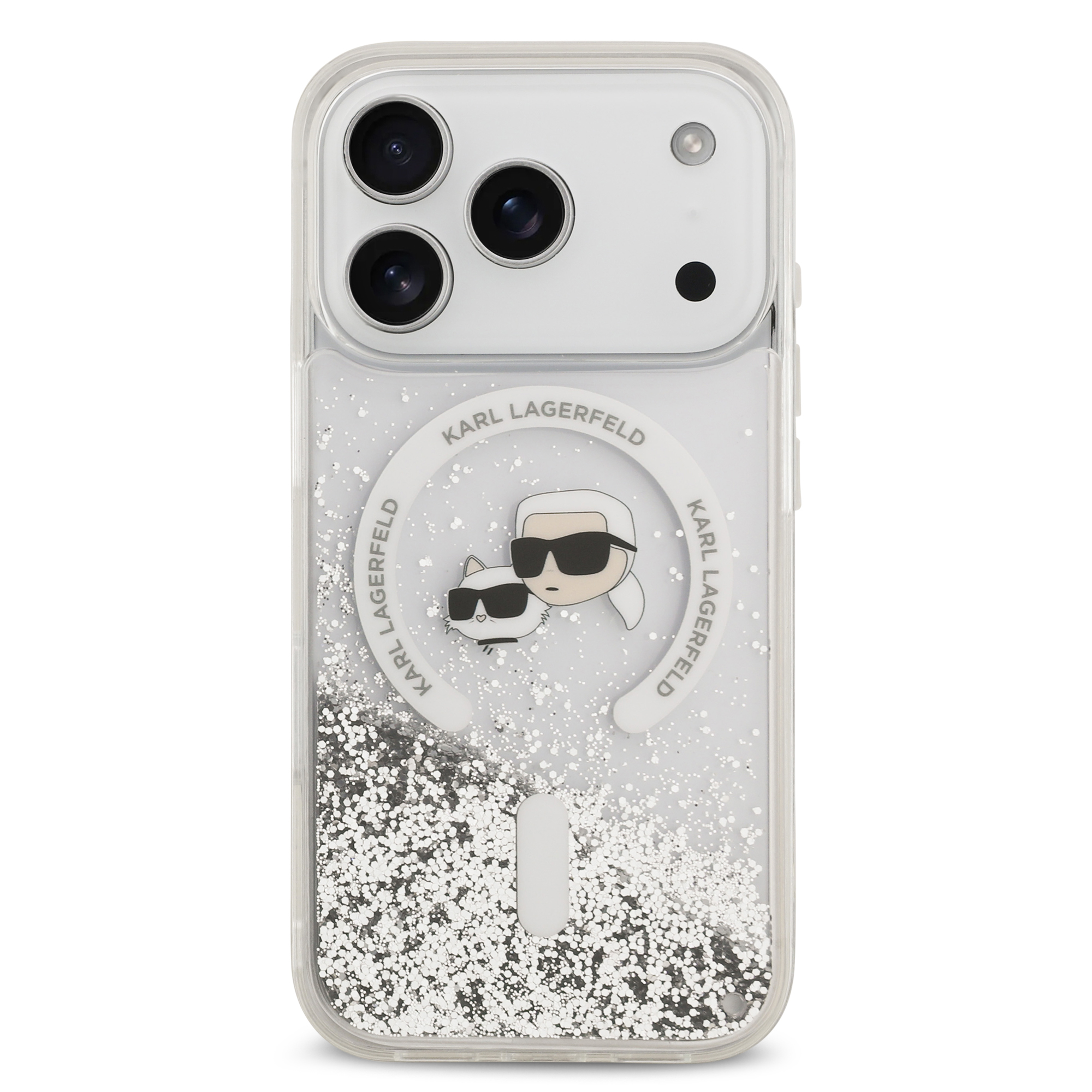 iPhone 17 Pro - KARL LAGERFELD Liquid Glitter Heads Transparent — estuche