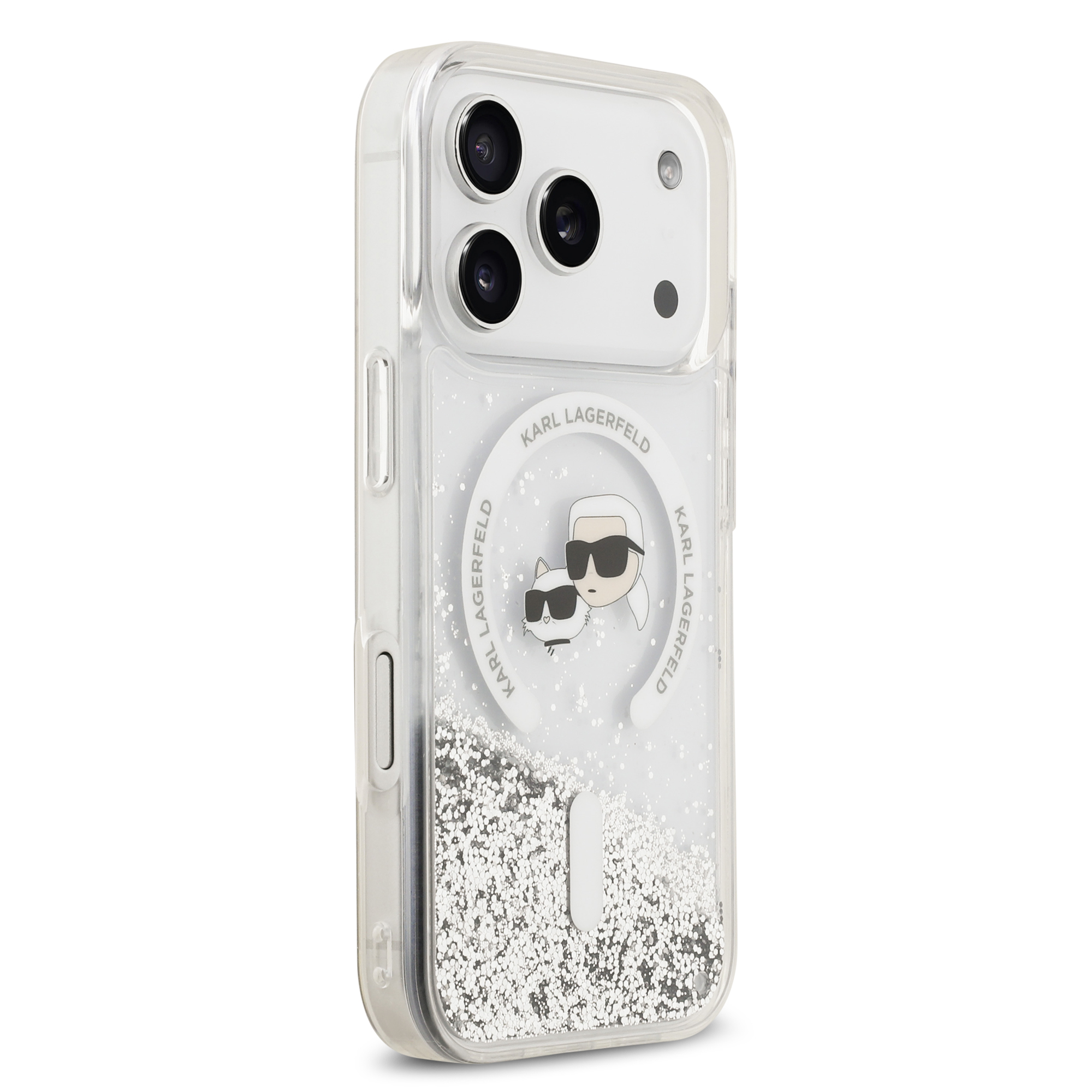 iPhone 17 Pro - KARL LAGERFELD Liquid Glitter Heads Transparent — estuche (foto 4 de 8)