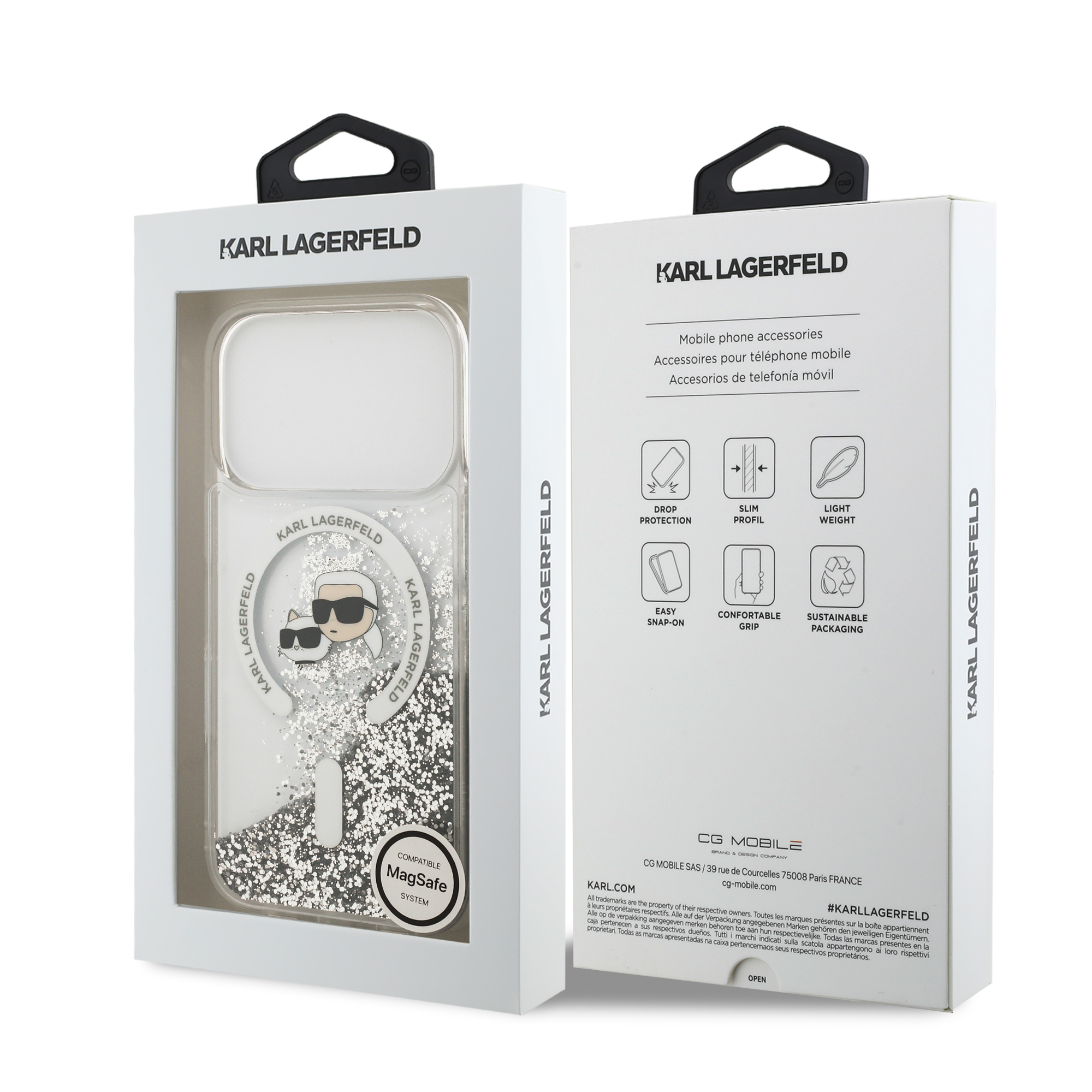 iPhone 17 Pro - KARL LAGERFELD Liquid Glitter Heads Transparent — estuche (foto 8 de 8)