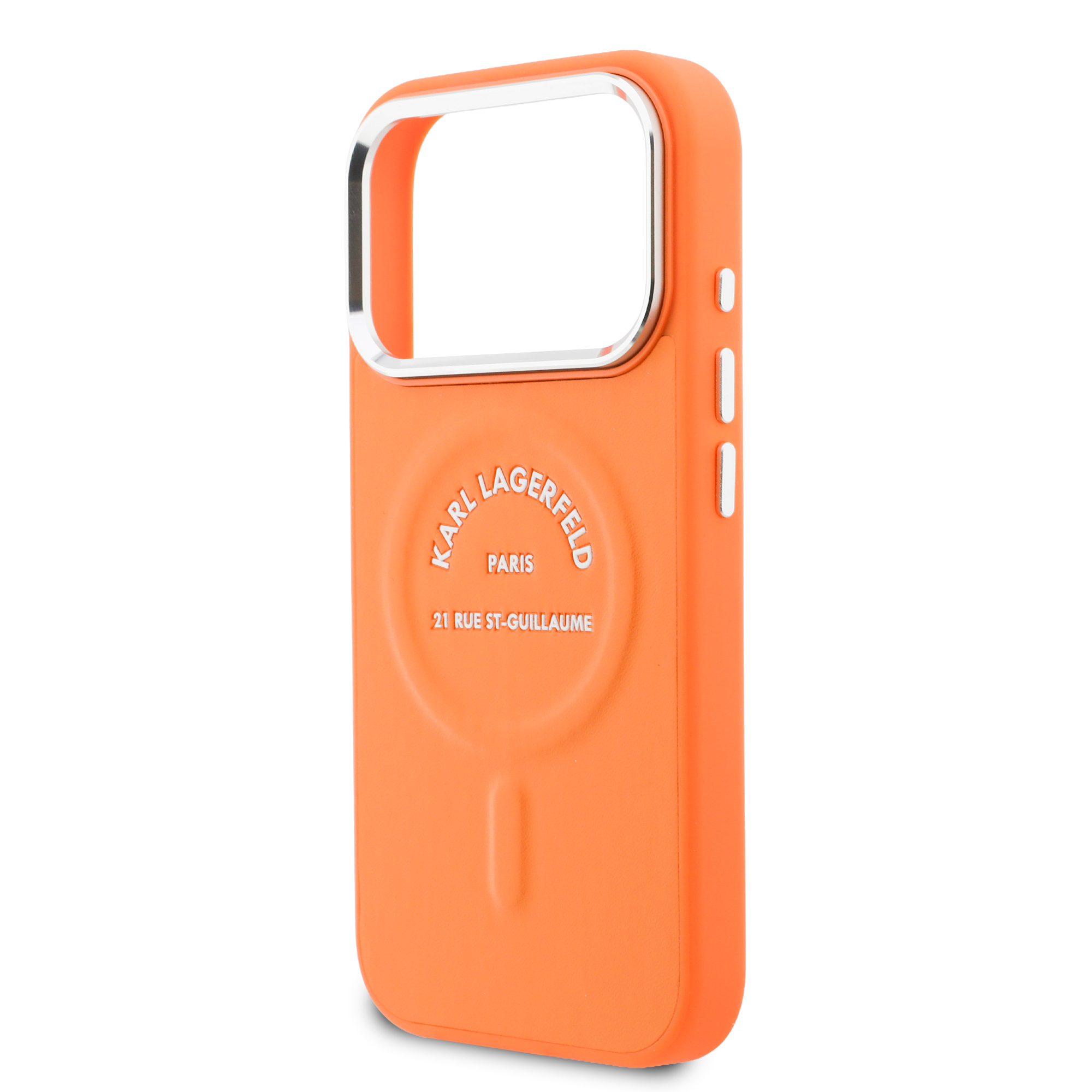 iPhone 17 Pro - KARL LAGERFELD Leather Karl Logo Orange — estuche (foto 6 de 8)