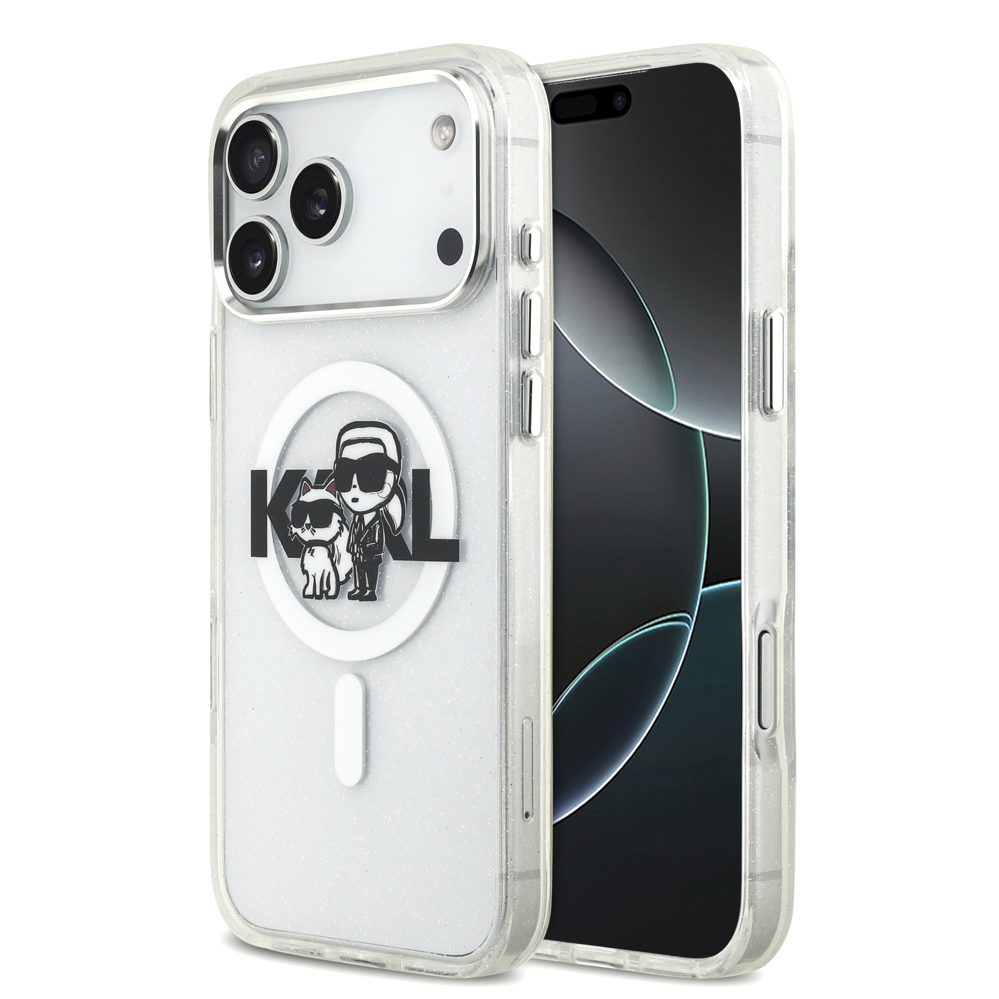 iPhone 17 Pro Max - KARL LAGERFELD Glitter Karl&Choupette Sketch Clear — estuche (foto 2 de 8)