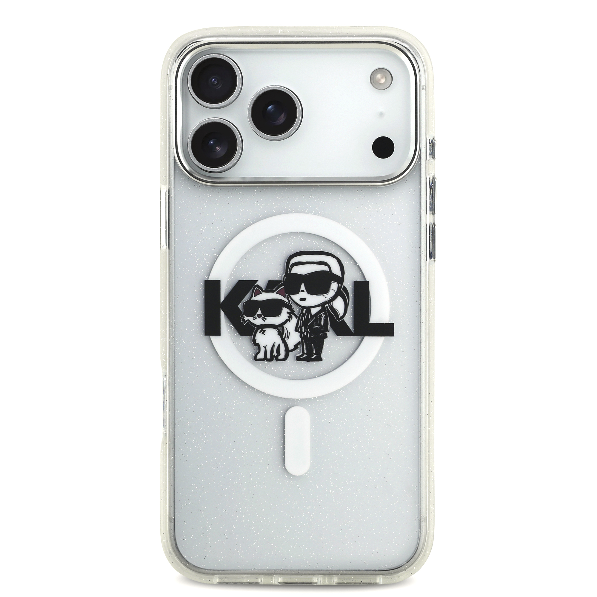 iPhone 17 Pro Max - KARL LAGERFELD Glitter Karl&Choupette Sketch Clear — estuche