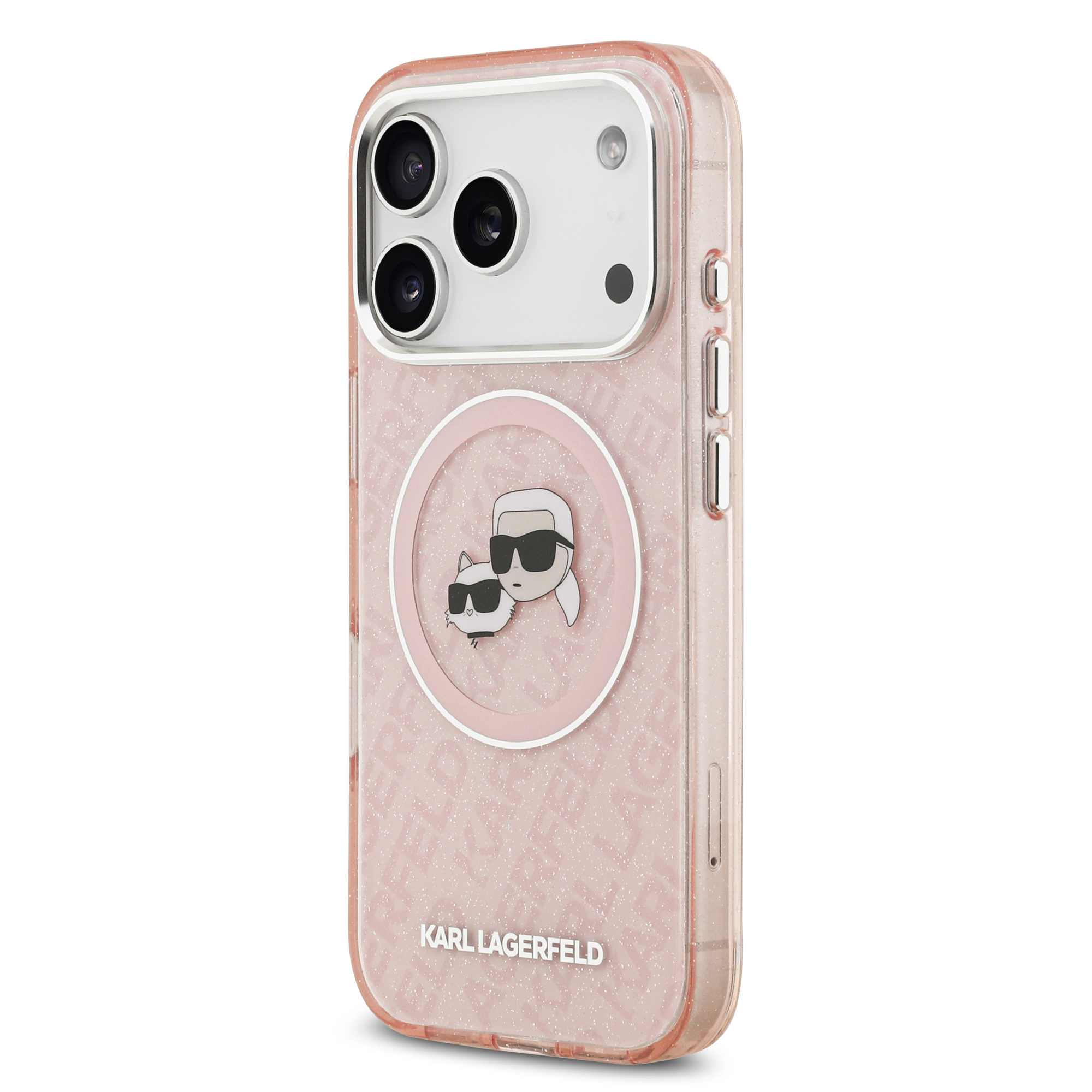 iPhone 17 Pro Max - KARL LAGERFELD Glitter Karl&Choupette Heads Pink — estuche (foto 3 de 8)