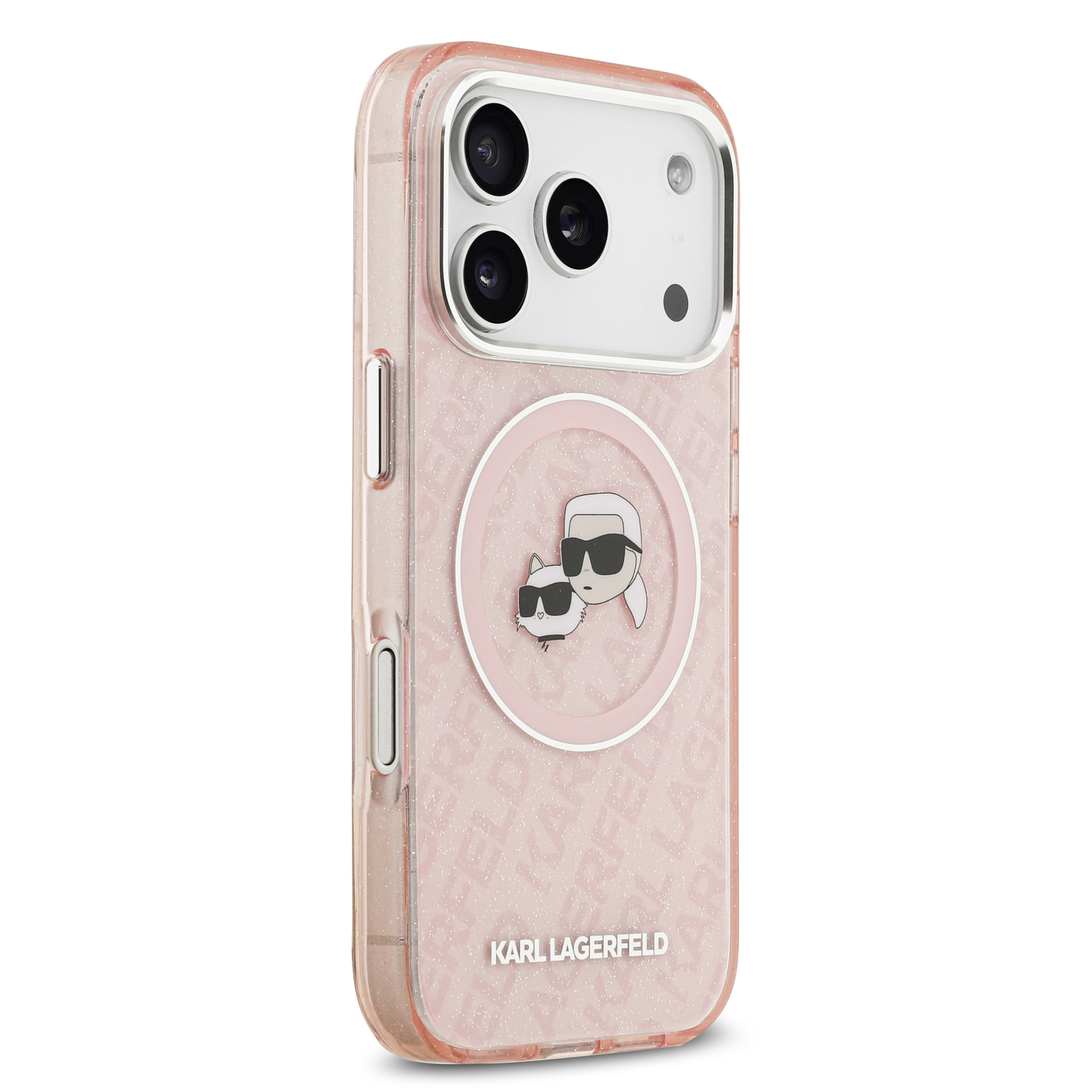 iPhone 17 Pro Max - KARL LAGERFELD Glitter Karl&Choupette Heads Pink — estuche (foto 4 de 8)
