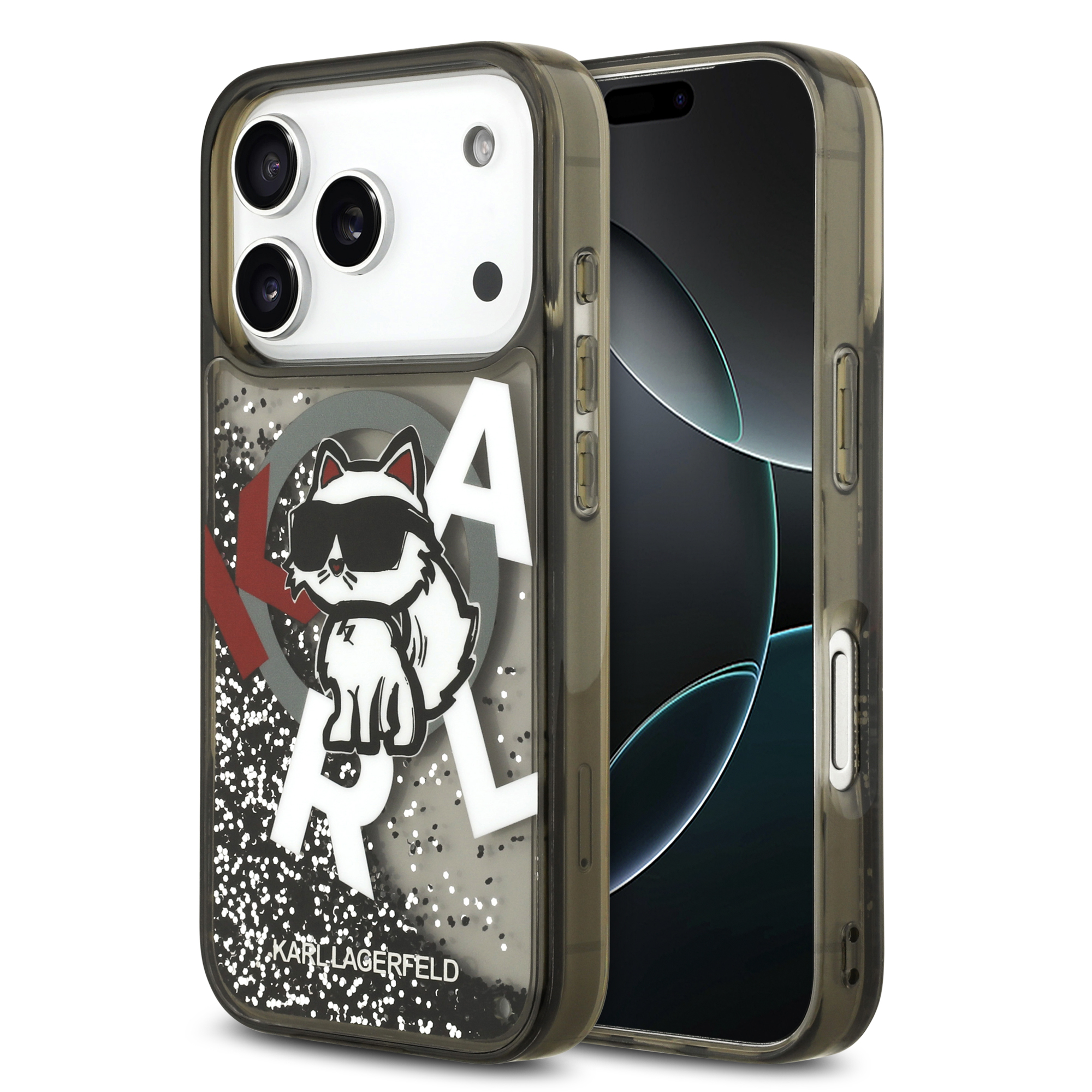 iPhone 17 Pro Max - KARL LAGERFELD Liquid Glitter Choupette Logo Black — estuche (foto 2 de 8)