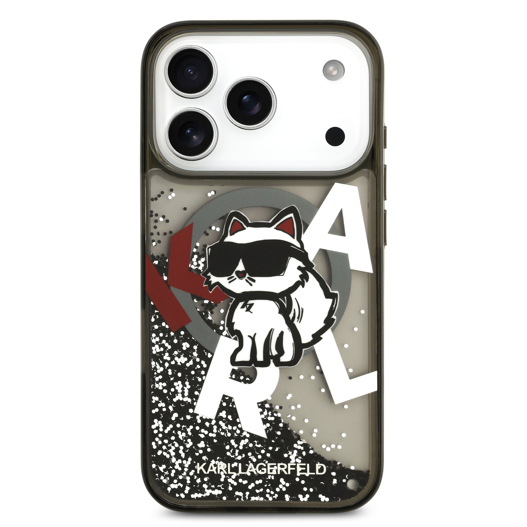 iPhone 17 Pro Max - KARL LAGERFELD Liquid Glitter Choupette Logo Black