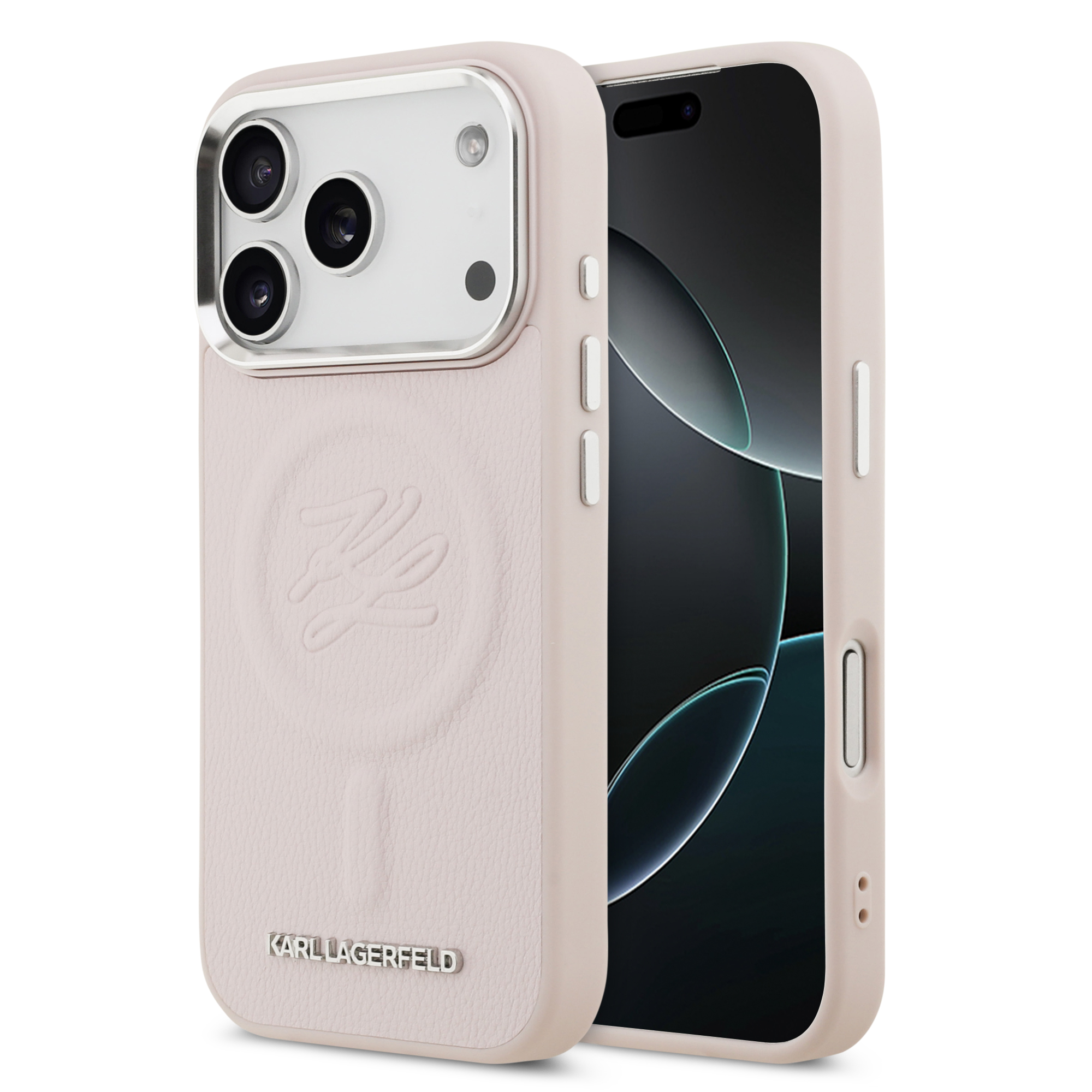 iPhone 17 Pro Max - KARL LAGERFELD Leather Initial Metal Logo Pink — estuche (foto 2 de 8)