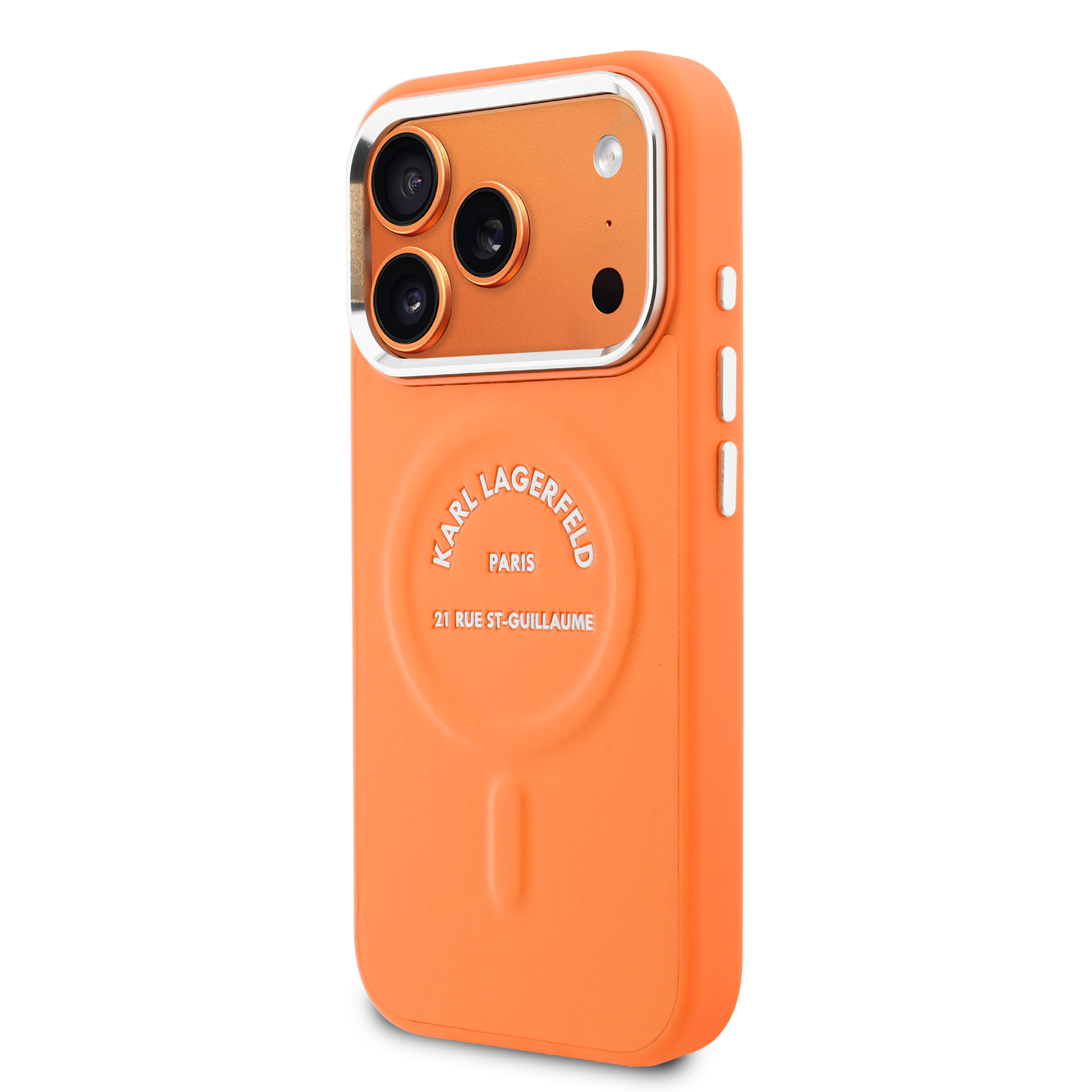 iPhone 17 Pro Max - KARL LAGERFELD Leather Karl RSG Logo Orange — estuche (foto 3 de 8)