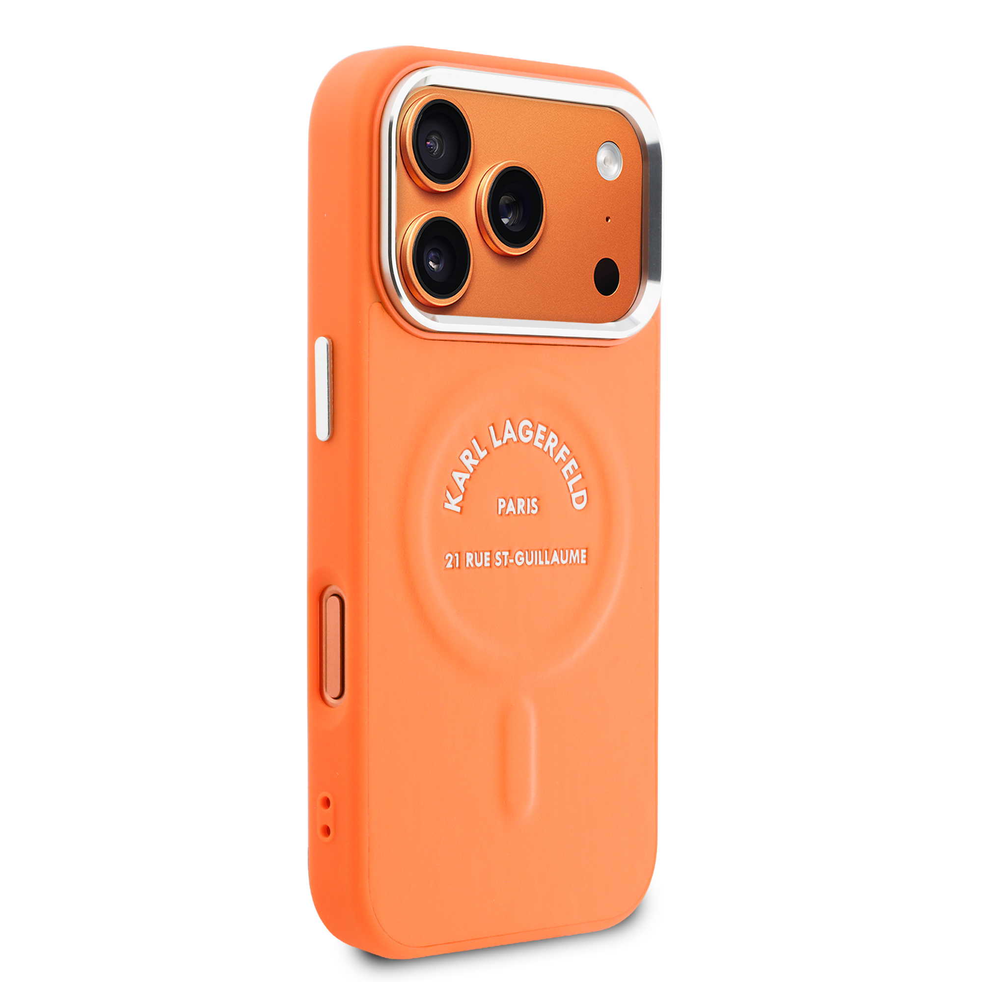 iPhone 17 Pro Max - KARL LAGERFELD Leather Karl RSG Logo Orange — estuche (foto 4 de 8)