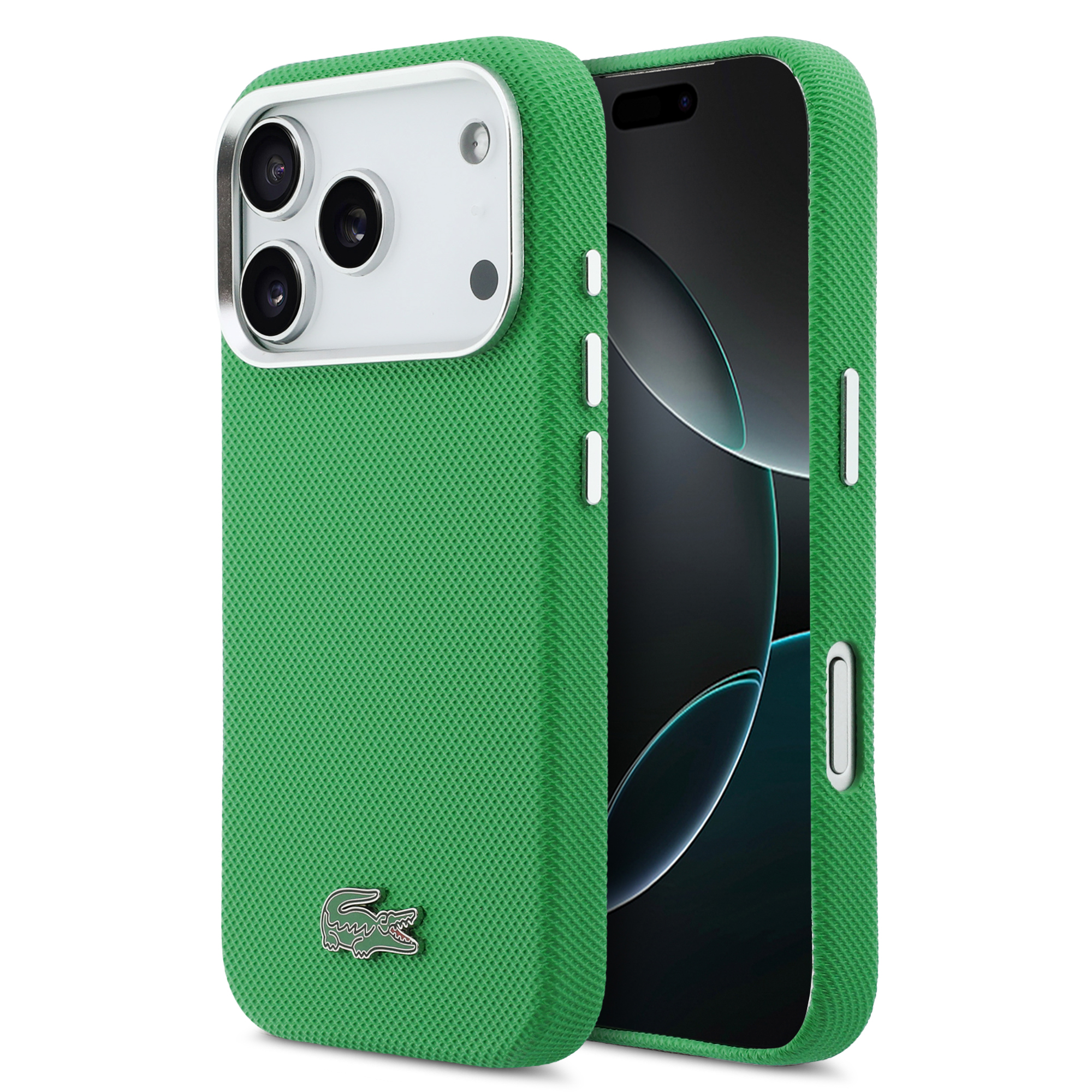 iPhone 17 Pro - LACOSTE Full Wrap Petit Pique PVC Estragon — estuche (foto 2 de 8)