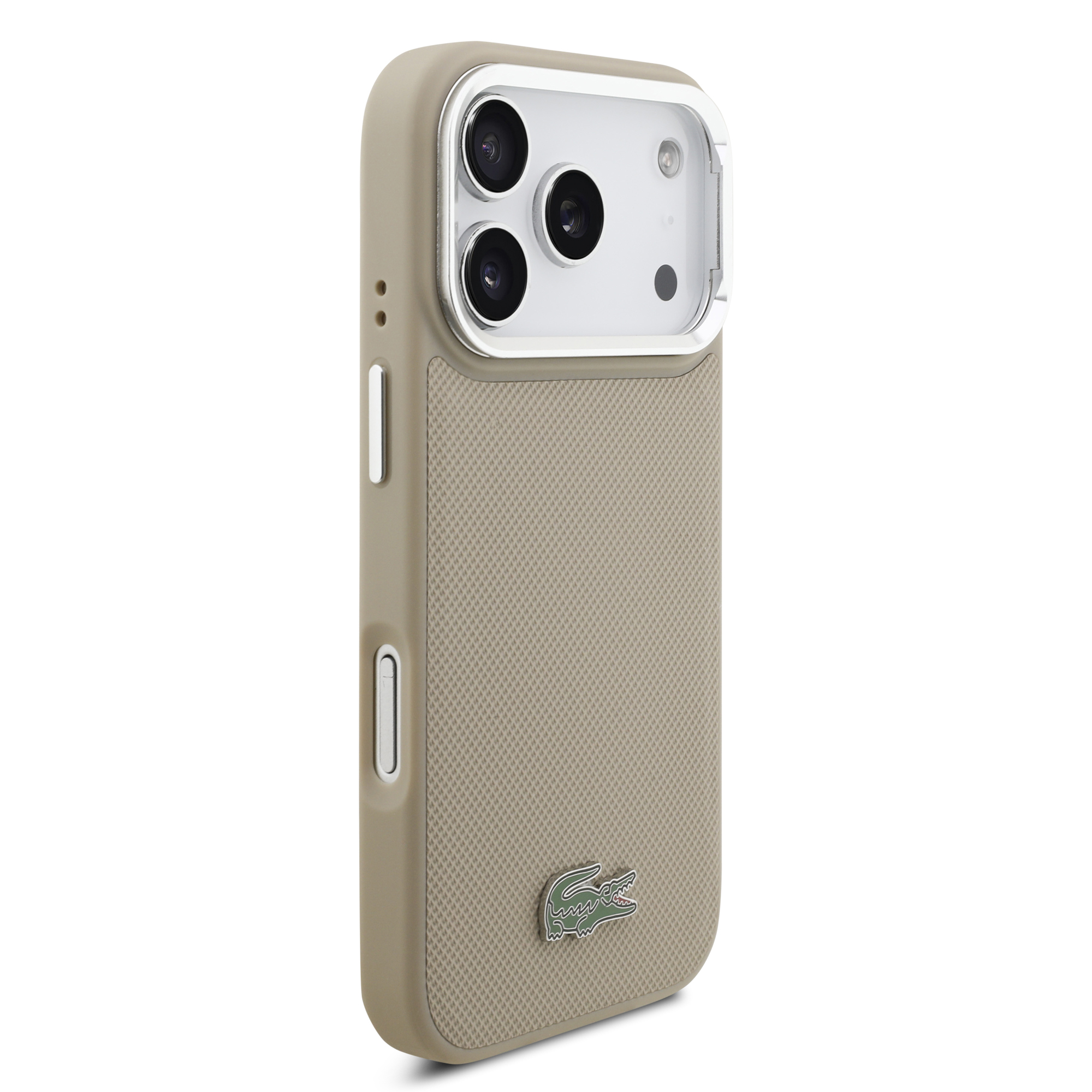 iPhone 17 Pro - LACOSTE Petit Pique PU Stand Function Taupe — estuche (foto 4 de 8)