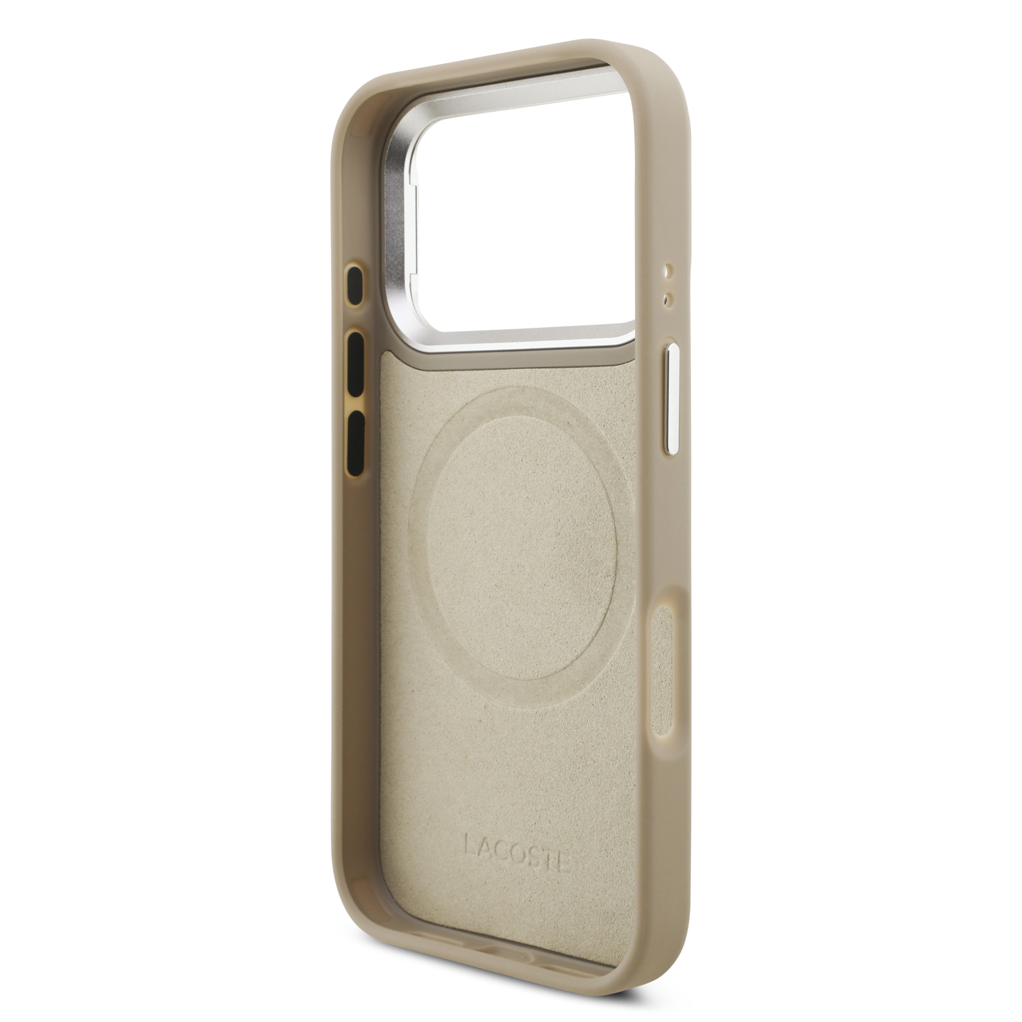 iPhone 17 Pro - LACOSTE Petit Pique PU Stand Function Taupe — estuche (foto 7 de 8)