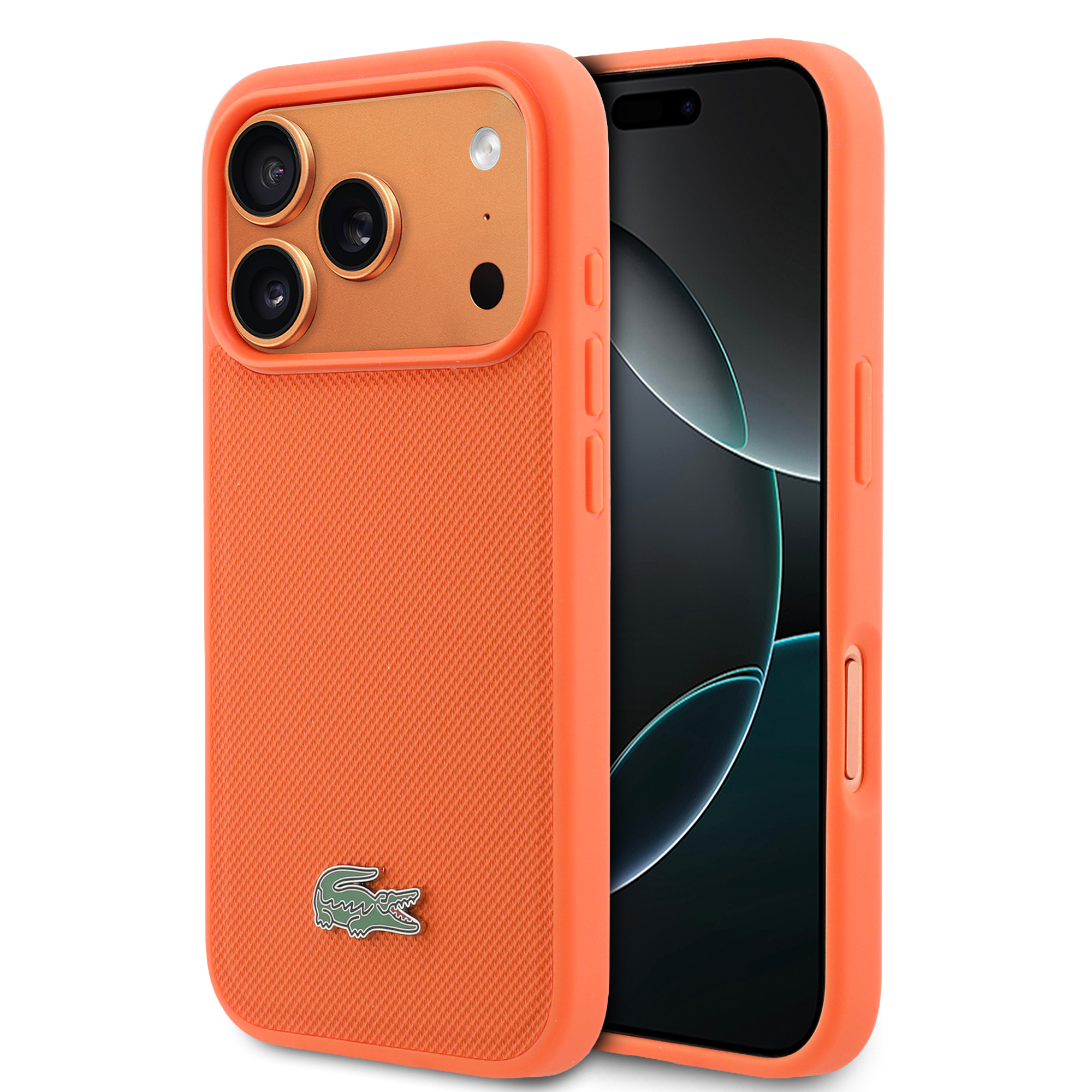 iPhone 17 Pro - LACOSTE Petit Pique PVC Lacquer Logo Orange — estuche (foto 2 de 8)