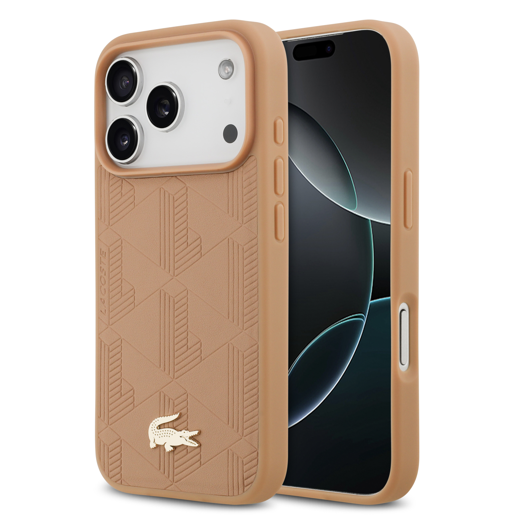 iPhone 17 Pro - LACOSTE Leather Monogrammed Gold Logo Pink