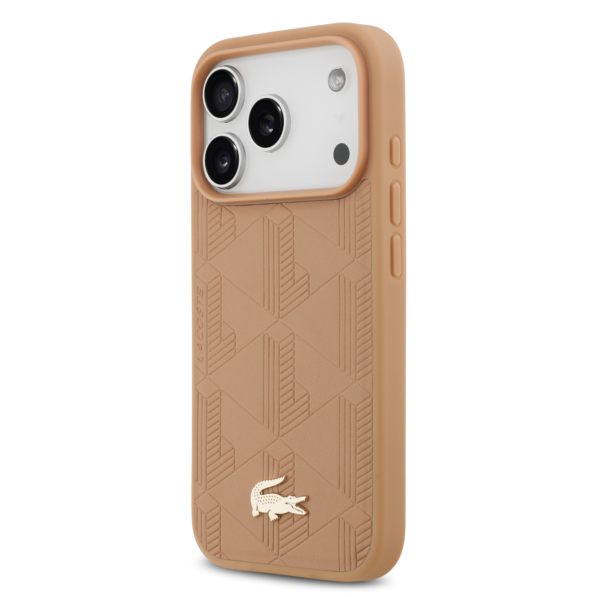iPhone 17 Pro - LACOSTE Leather Monogrammed Gold Logo Pink — estuche (foto 2 de 5)