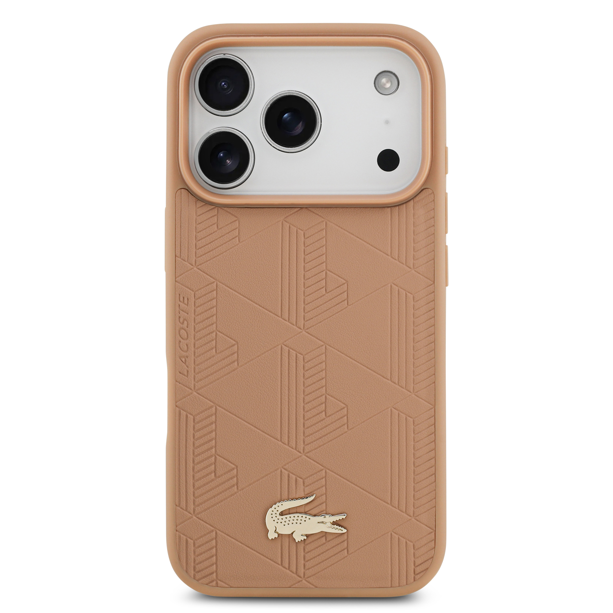 iPhone 17 Pro - LACOSTE Leather Monogrammed Gold Logo Pink — estuche (foto 3 de 5)