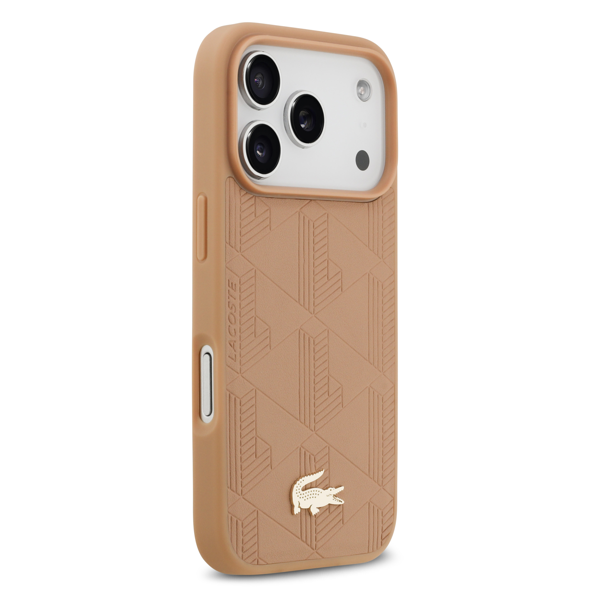 iPhone 17 Pro - LACOSTE Leather Monogrammed Gold Logo Pink — estuche (foto 4 de 5)