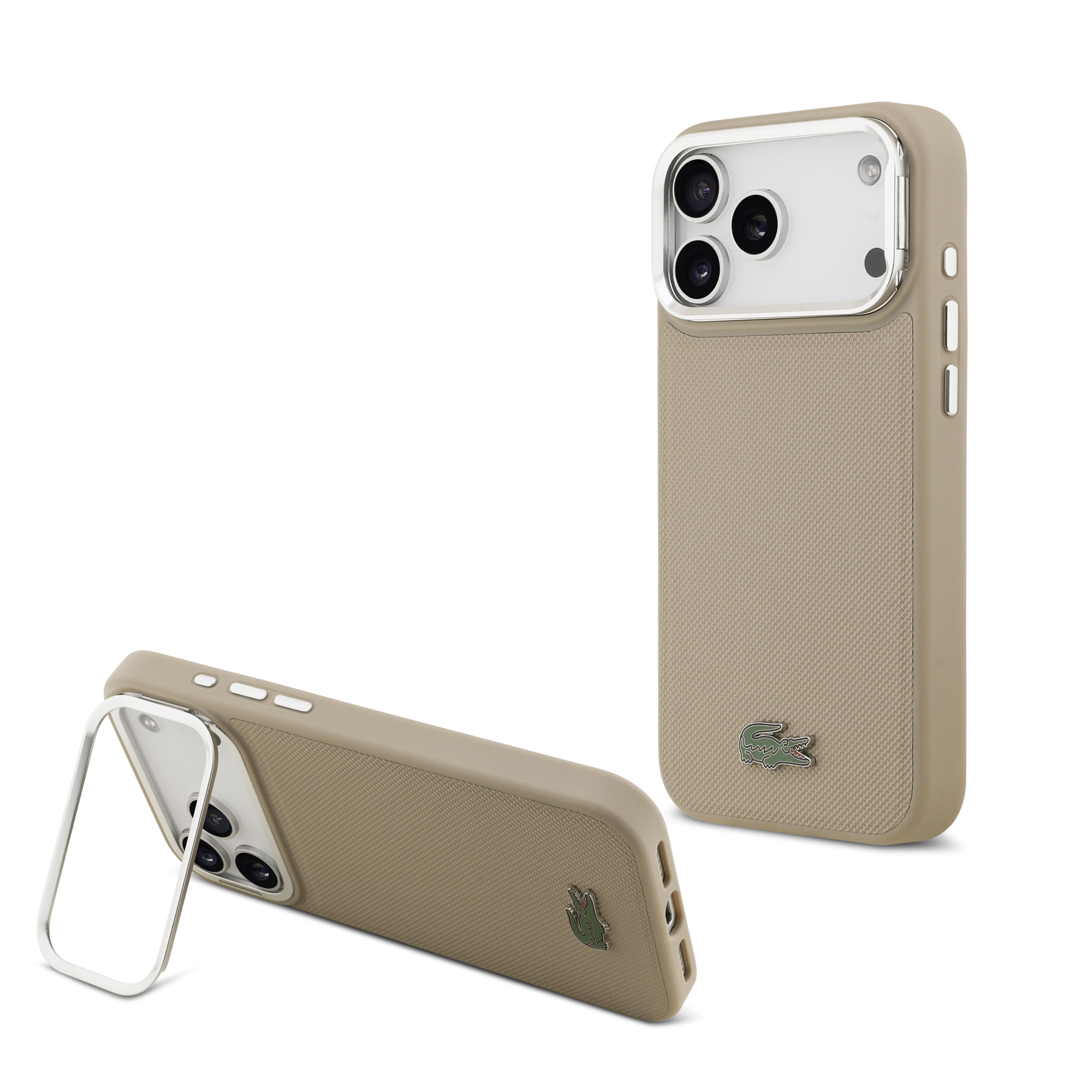 iPhone 17 Pro Max - LACOSTE Petit Pique PU Stand Function Taupe — estuche (foto 2 de 8)