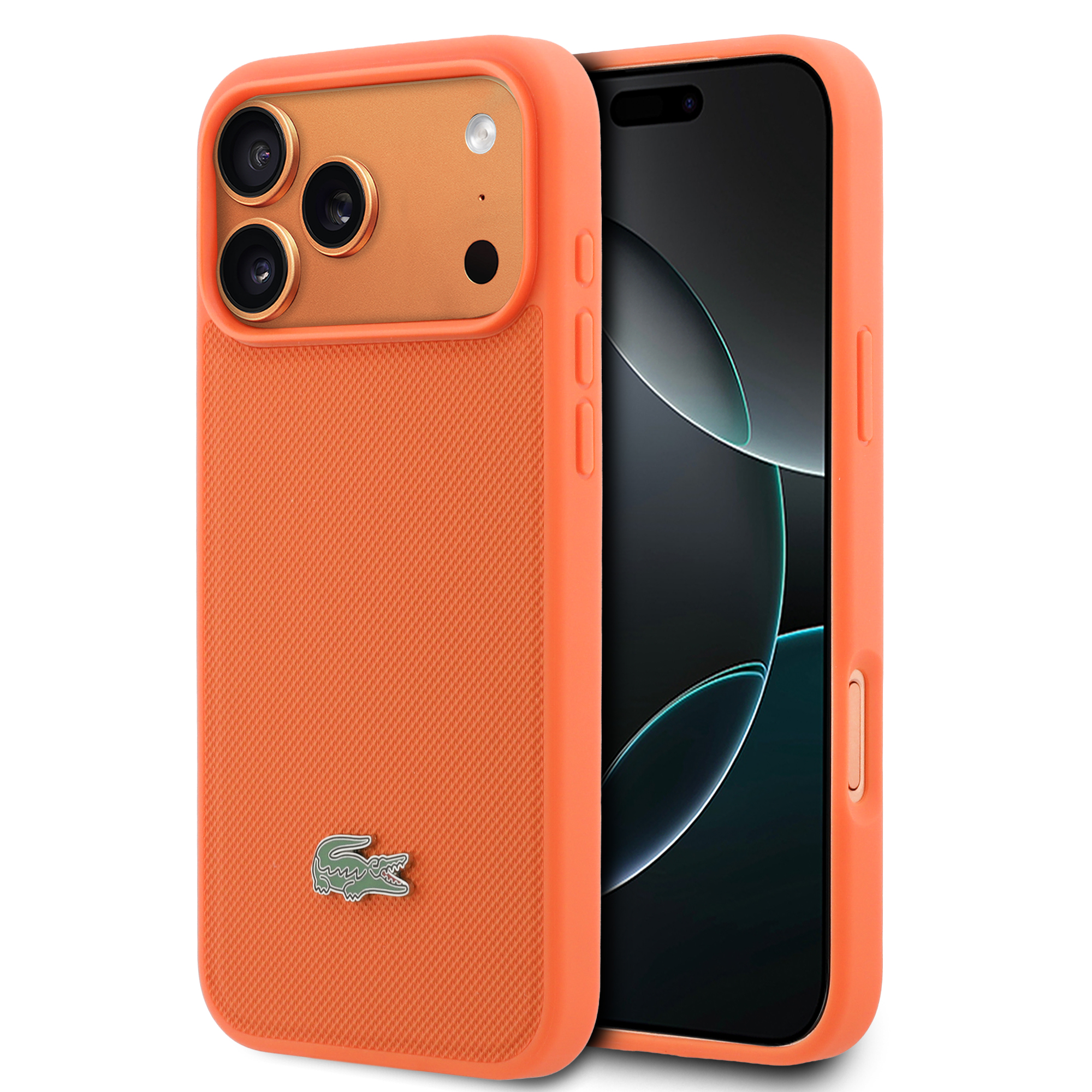 iPhone 17 Pro Max - LACOSTE Petit Pique PVC Lacquer Logo Orange — estuche (foto 2 de 8)