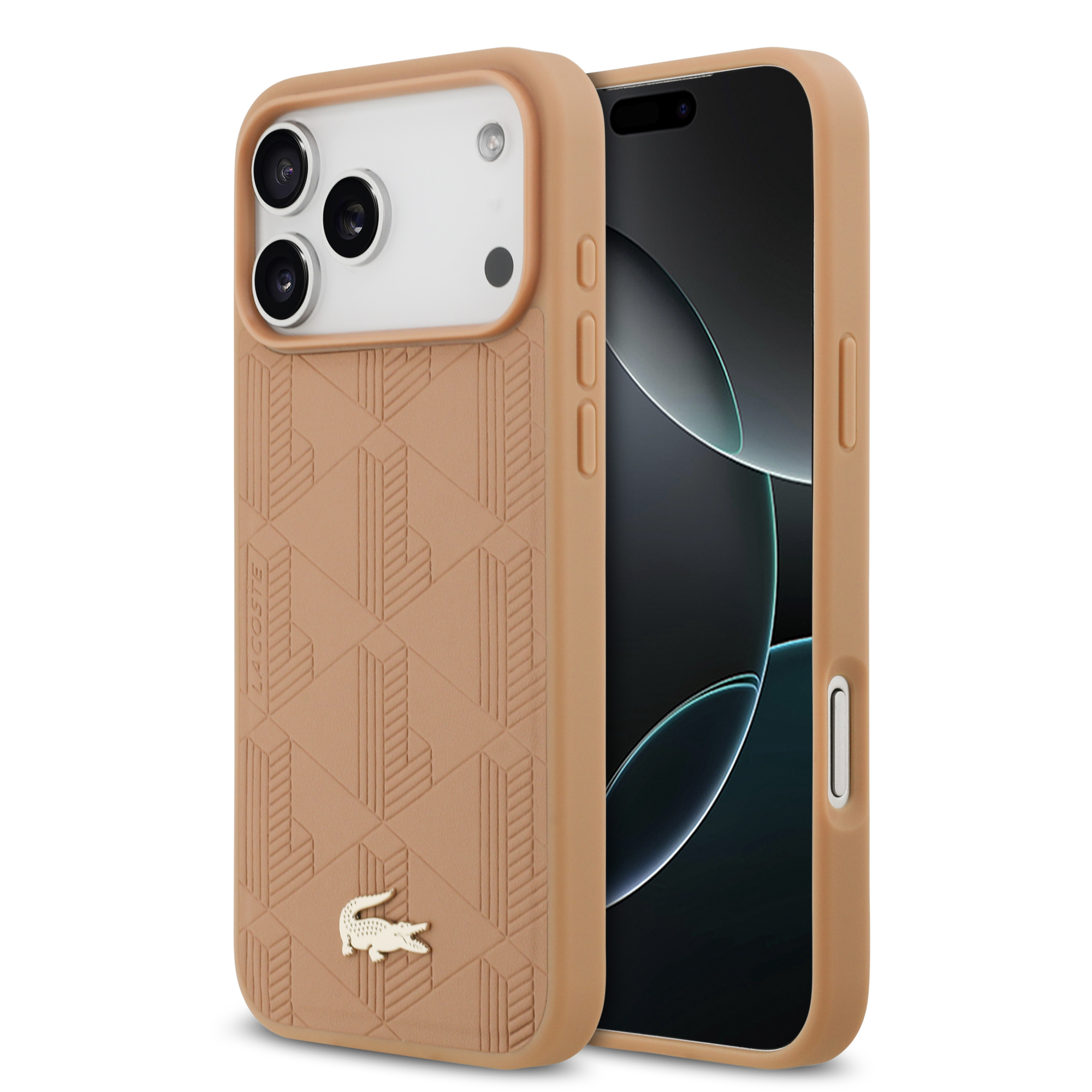 iPhone 17 Pro Max - LACOSTE Leather Monogrammed Gold Logo Pink