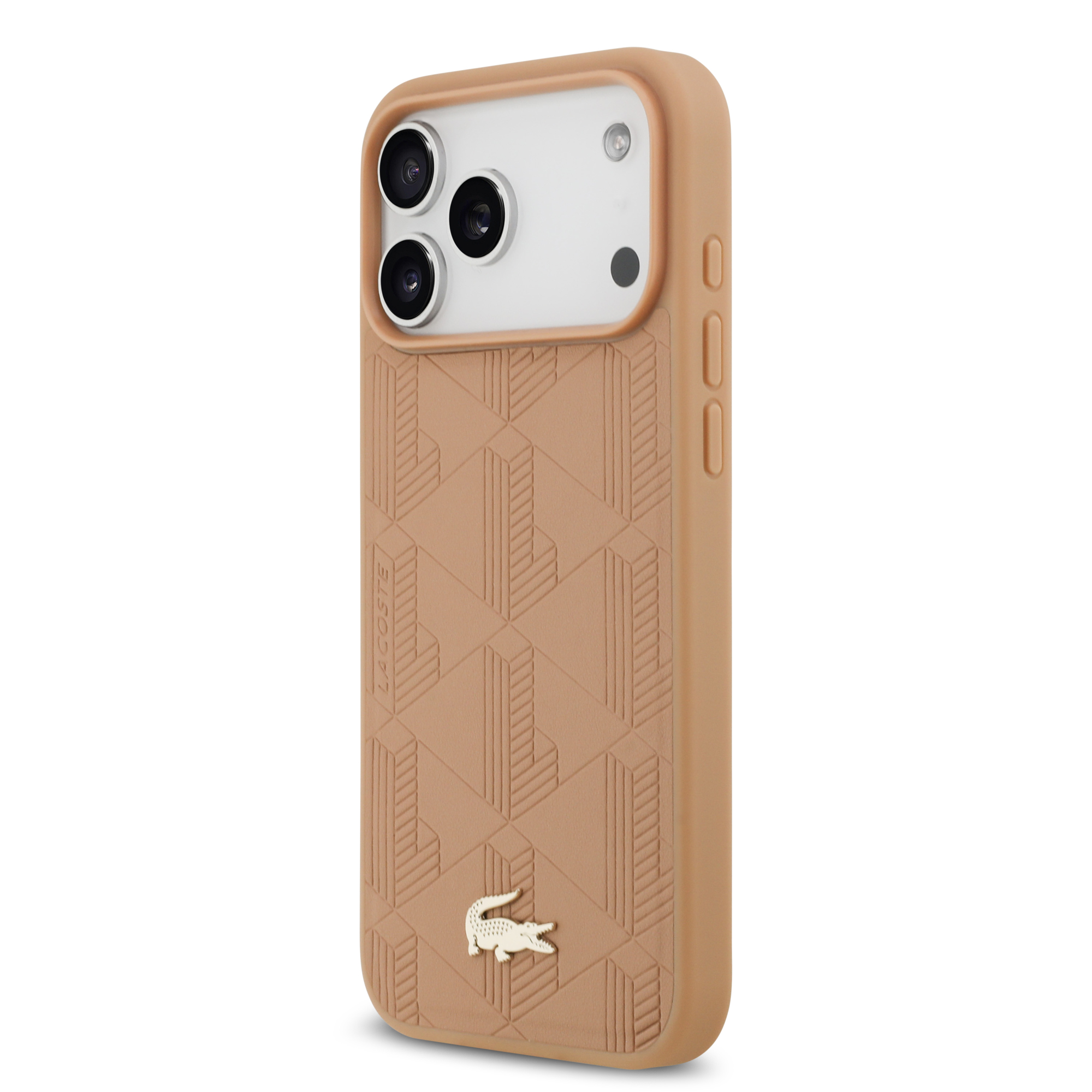 iPhone 17 Pro Max - LACOSTE Leather Monogrammed Gold Logo Pink — estuche (foto 2 de 5)