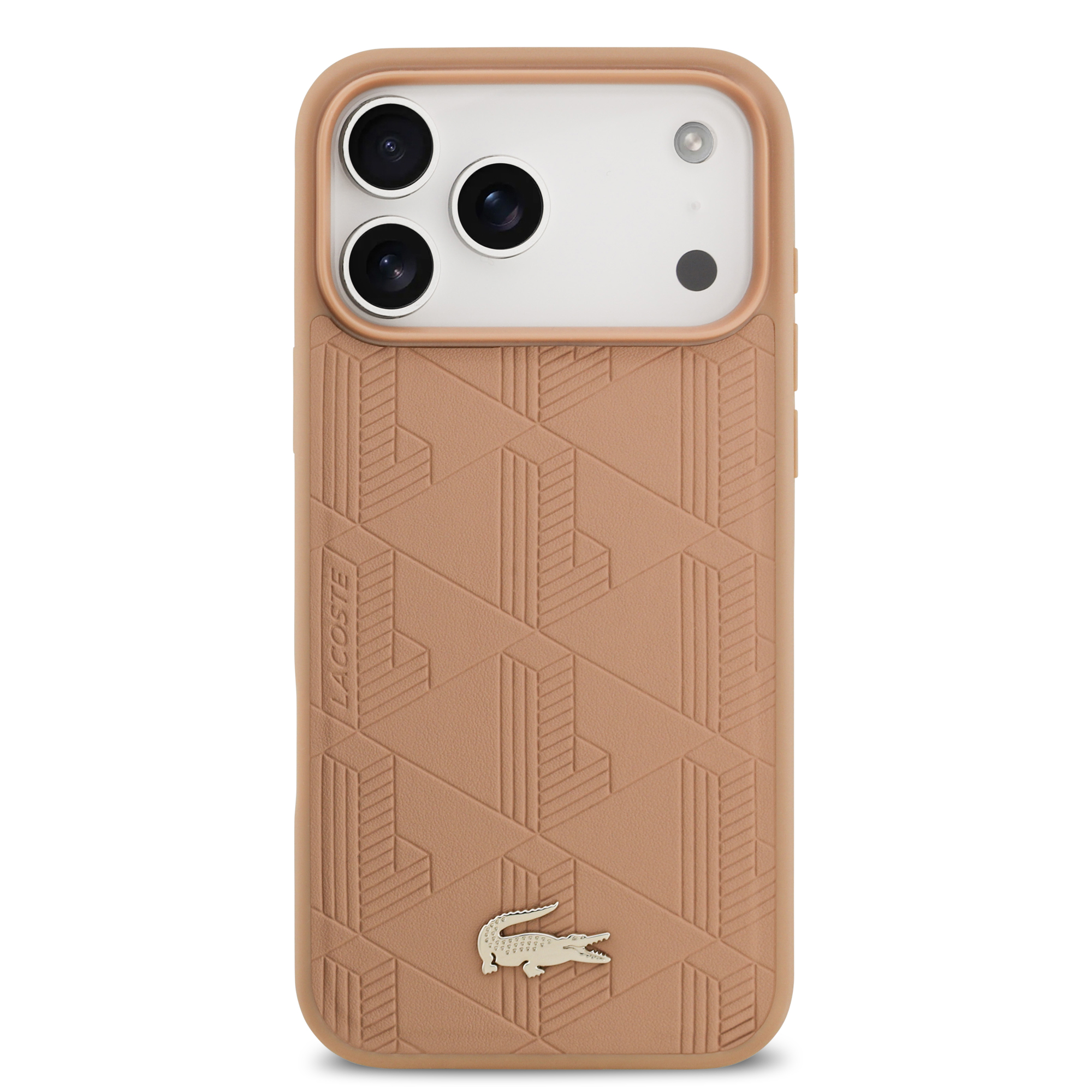 iPhone 17 Pro Max - LACOSTE Leather Monogrammed Gold Logo Pink — estuche (foto 3 de 5)