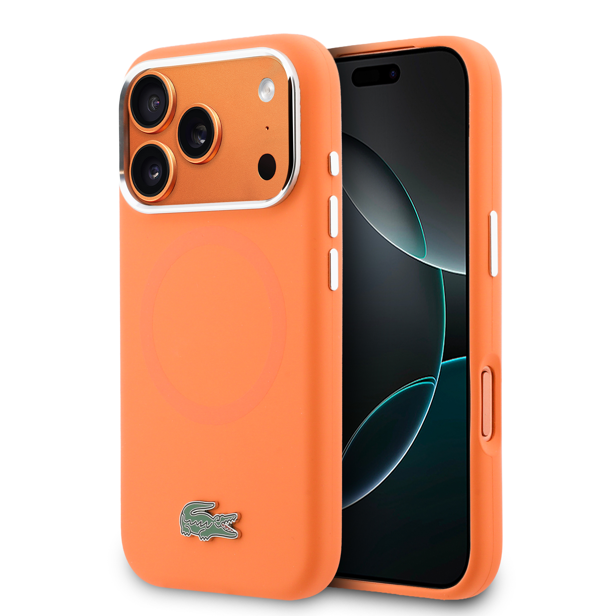 iPhone 17 Pro Max - LACOSTE Silicone Metal Logo Orange — estuche (foto 2 de 8)
