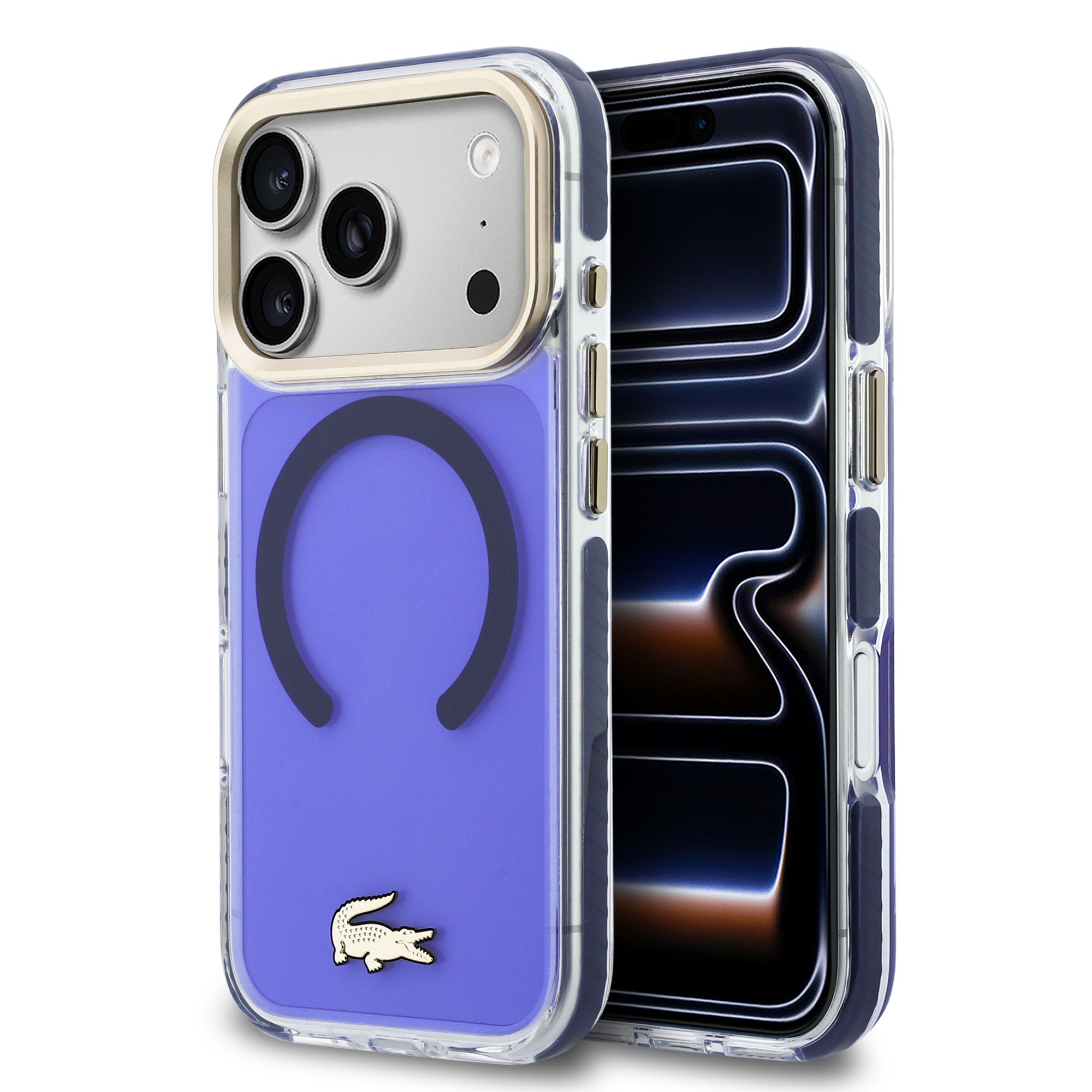 iPhone 17 Pro Max - LACOSTE Shockproof Frosted Gold Logo Marine — estuche (foto 2 de 8)