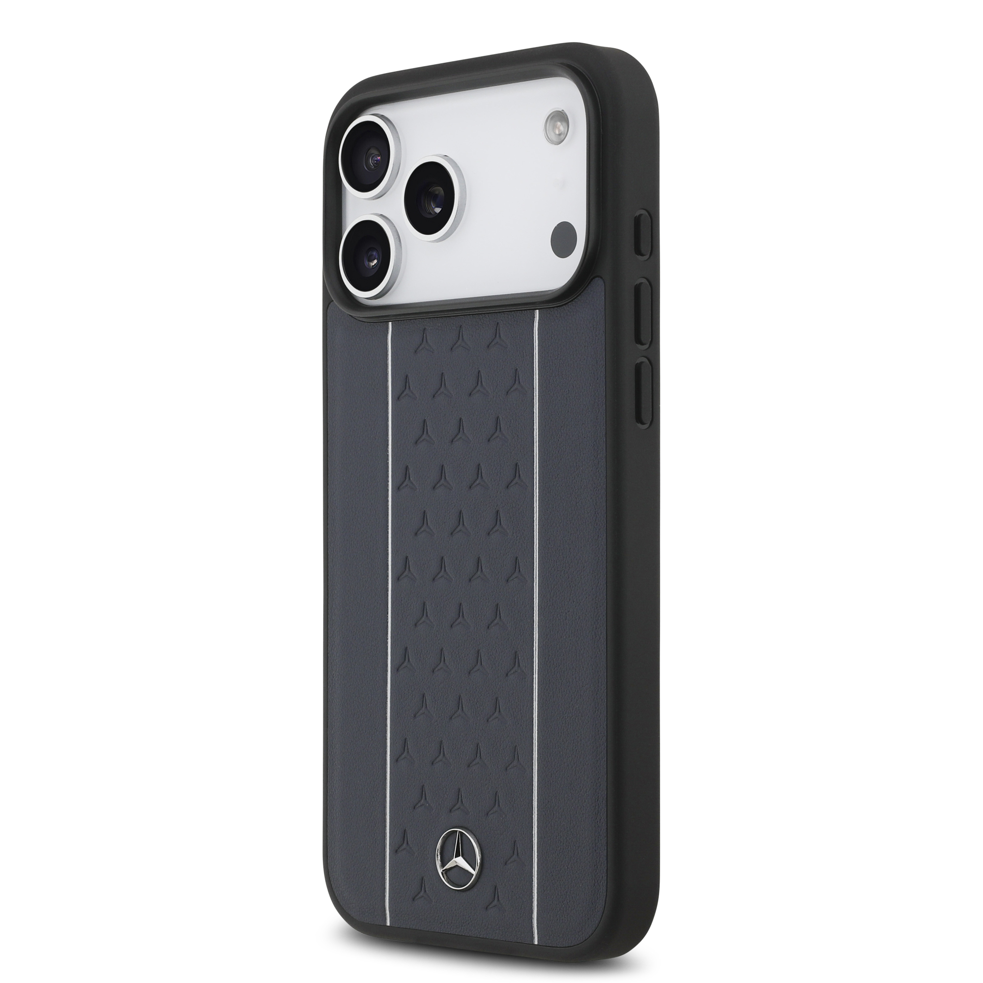 iPhone 17 Pro Max - MERCEDES BENZ Leather Star Vertical Stripes Blue/Silver — estuche (foto 2 de 5)