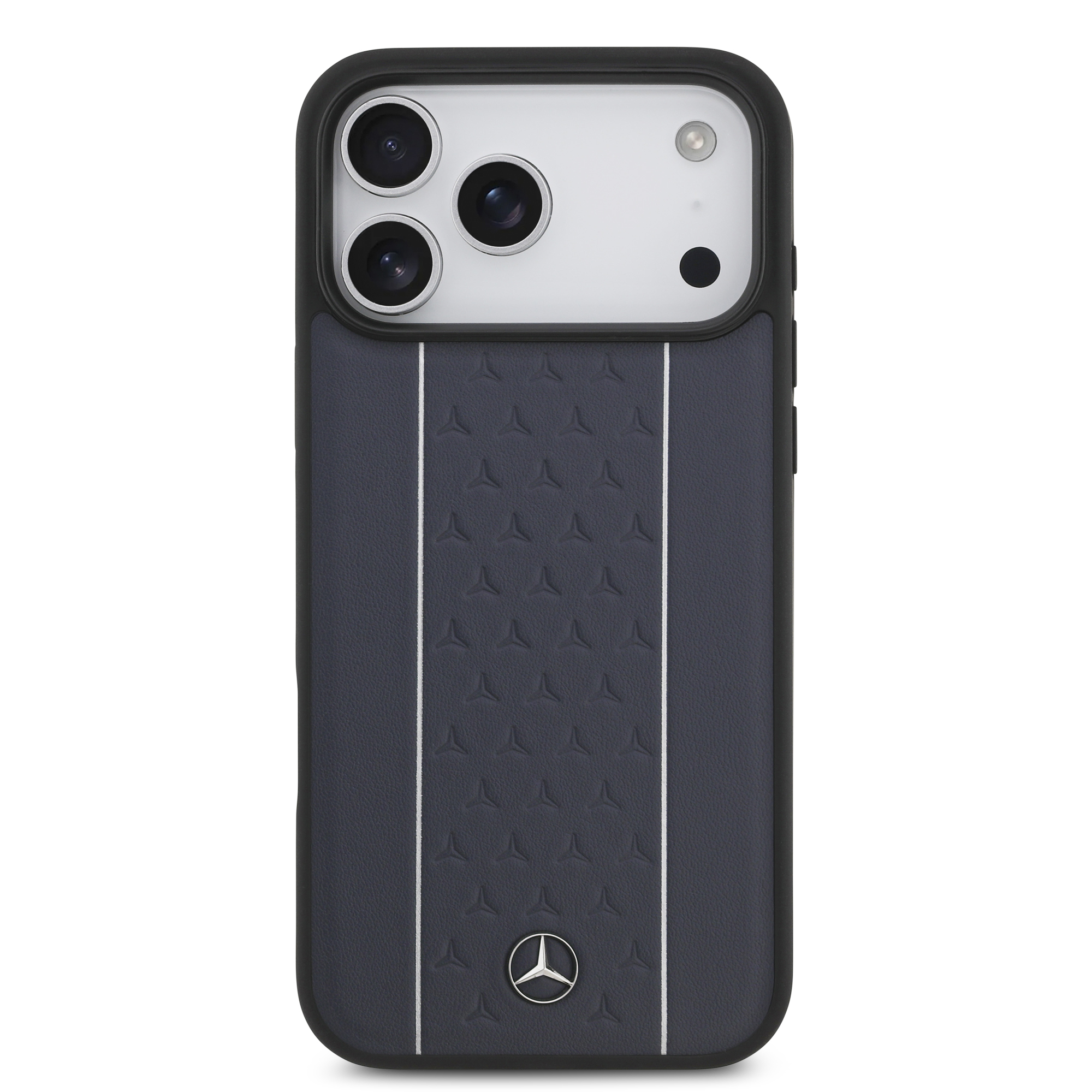iPhone 17 Pro Max - MERCEDES BENZ Leather Star Vertical Stripes Blue/Silver — estuche (foto 3 de 5)