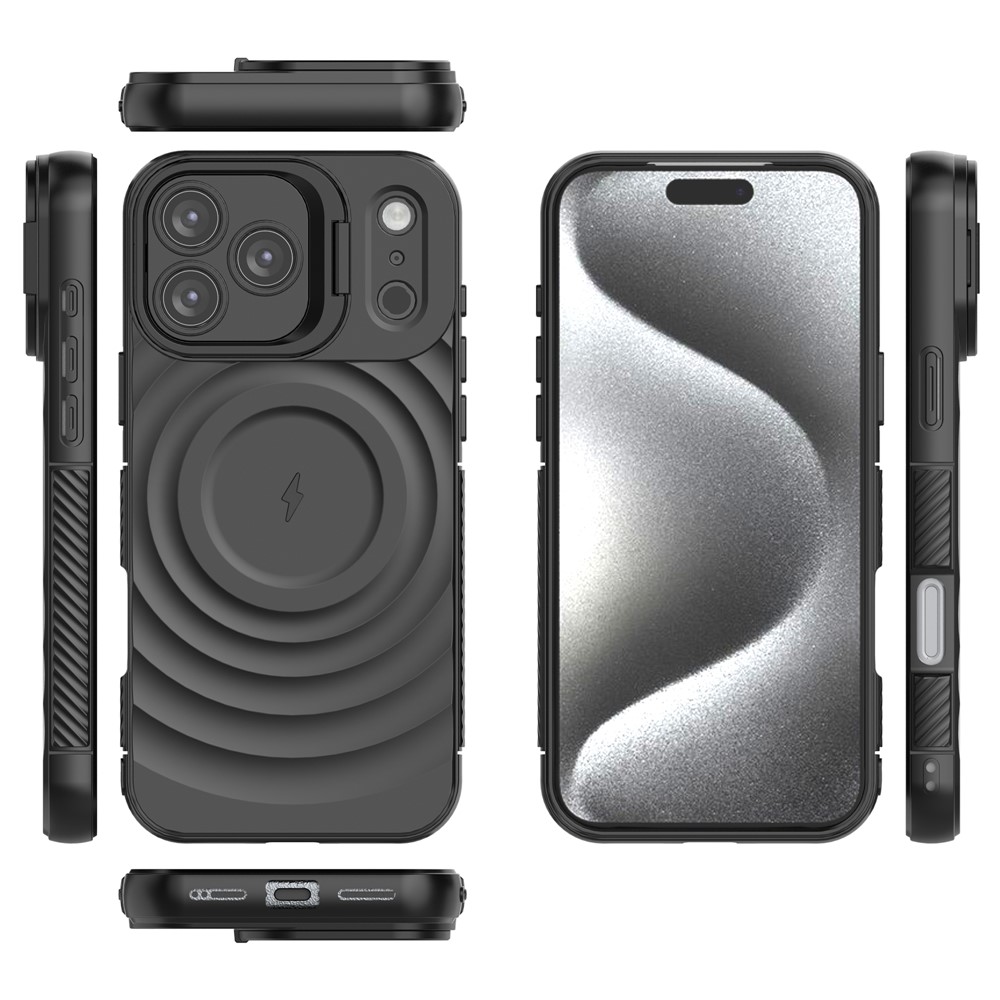 iPhone 17 Pro Max - Kickstand Ripple Texture Black — estuche (foto 12 de 13)