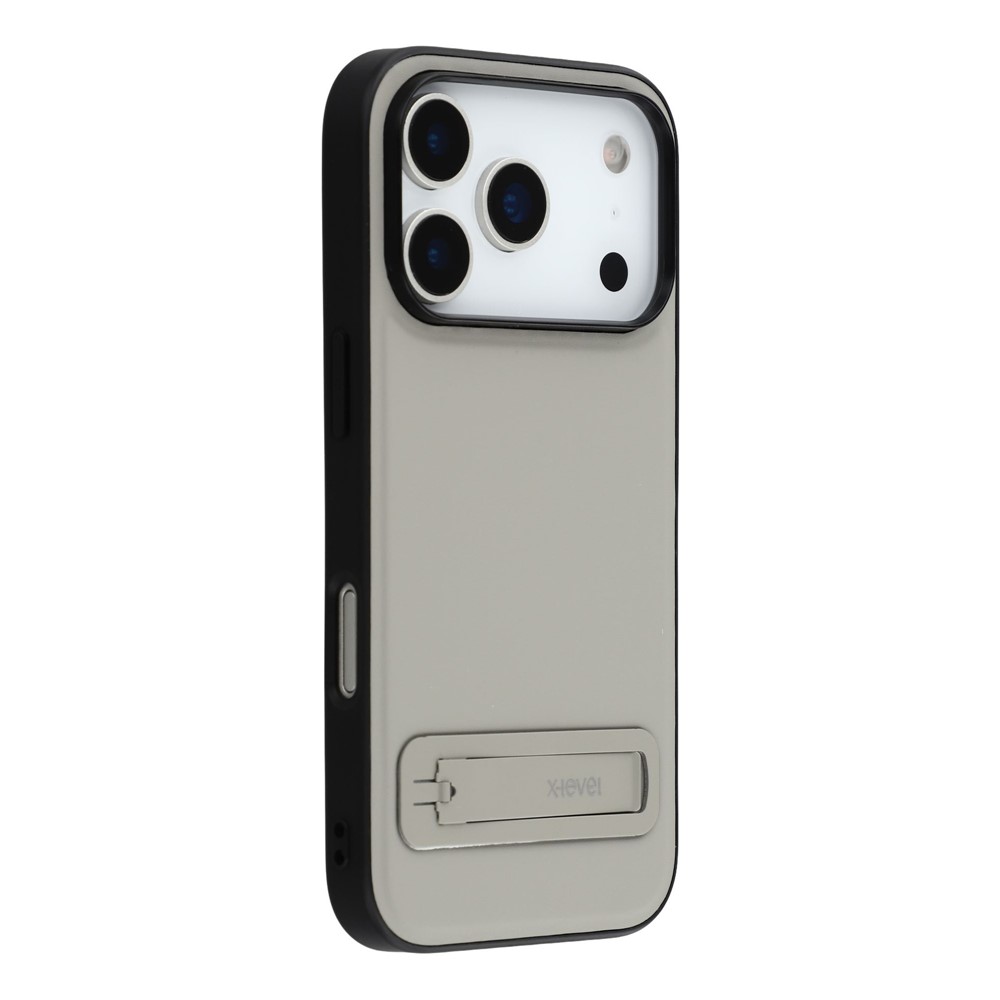 iPhone 17 Pro Max - X-LEVEL Leather Coated With Kickstand Grey — estuche