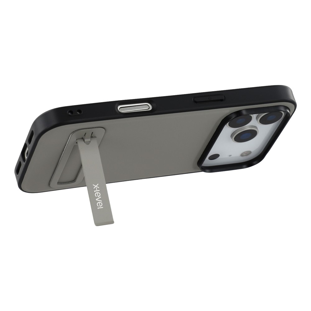 iPhone 17 Pro Max - X-LEVEL Leather Coated With Kickstand Grey — estuche (foto 4 de 6)