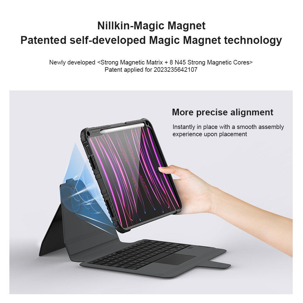 iPad 11 (A16) 2025 - NILLKIN Bumper Combo Keyboard Case Magnetic Black — estuche (foto 7 de 8)