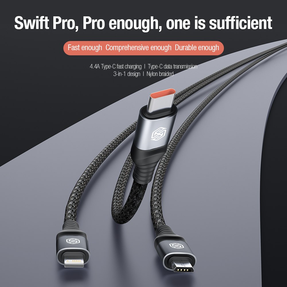 Cable 3 in 1 - NILLKIN Swift Pro Black — cable (foto 4 de 7)