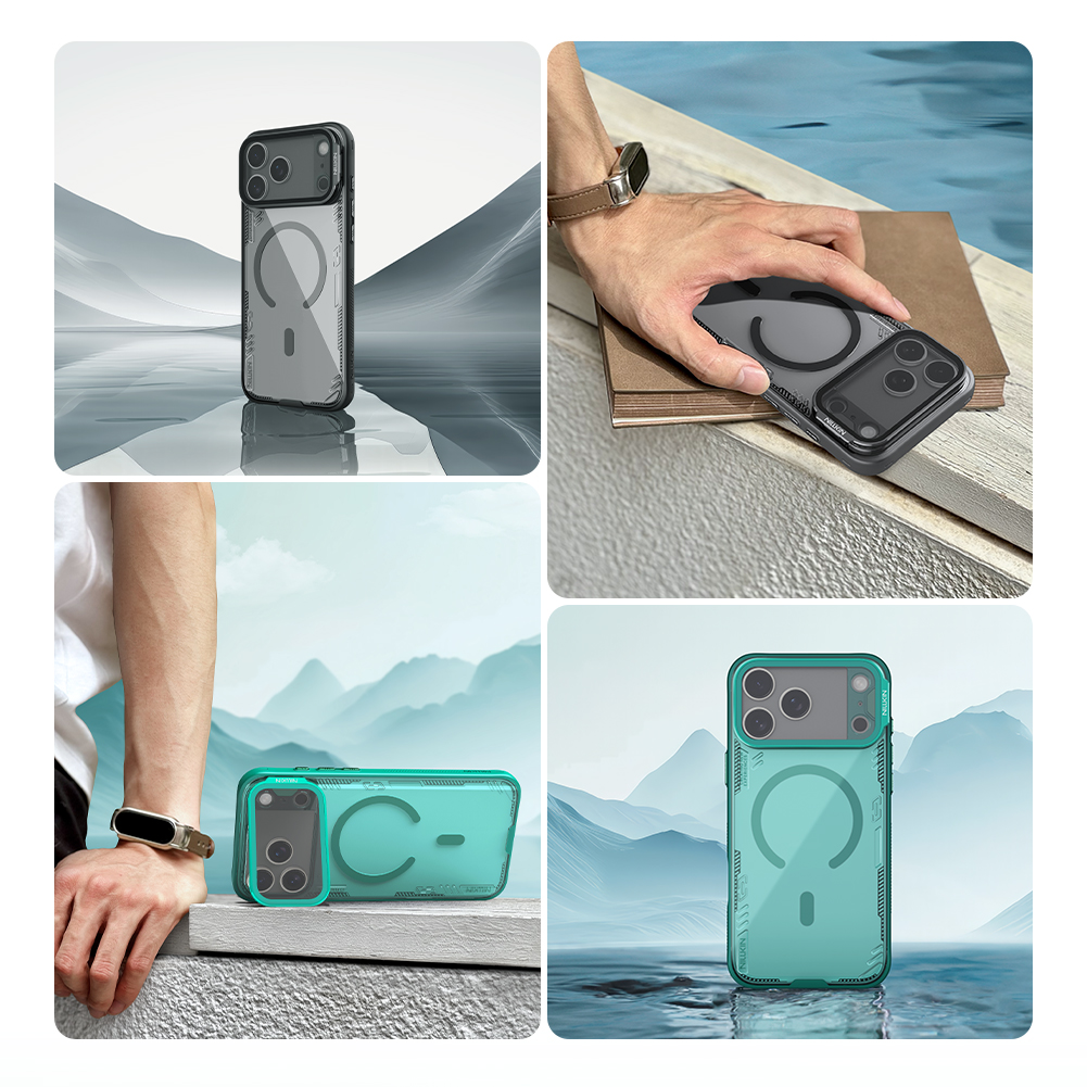 iPhone 17 Pro Max - NILLKIN Iceblade Prop Magnetic Case Transparent Lens Twilight Gray — estuche (foto 4 de 4)