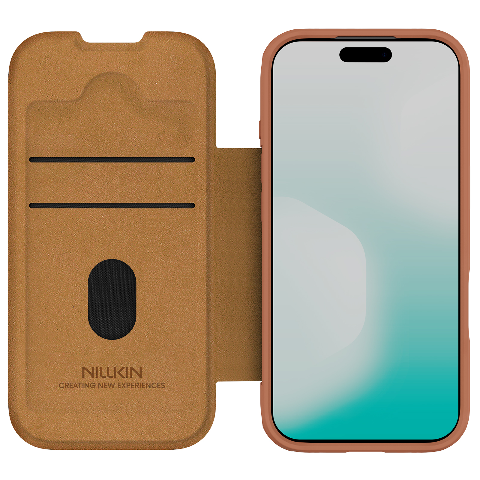 iPhone 17 Pro - NILLKIN Qin Pro Leather Case Brown — estuche (foto 2 de 3)