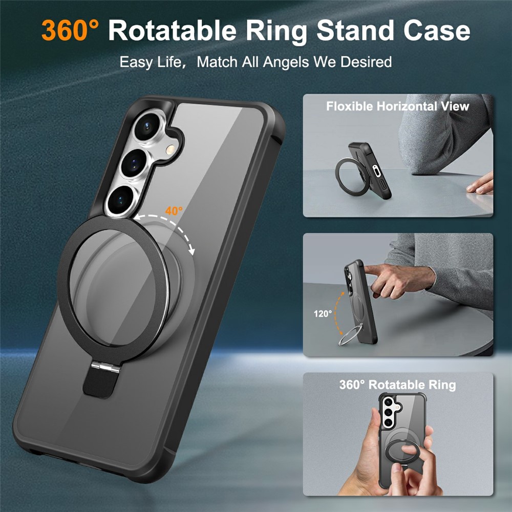 Samsung Galaxy S26 Plus - Magnetic Ring Holder Kickstand Black Transparent — estuche (foto 2 de 12)
