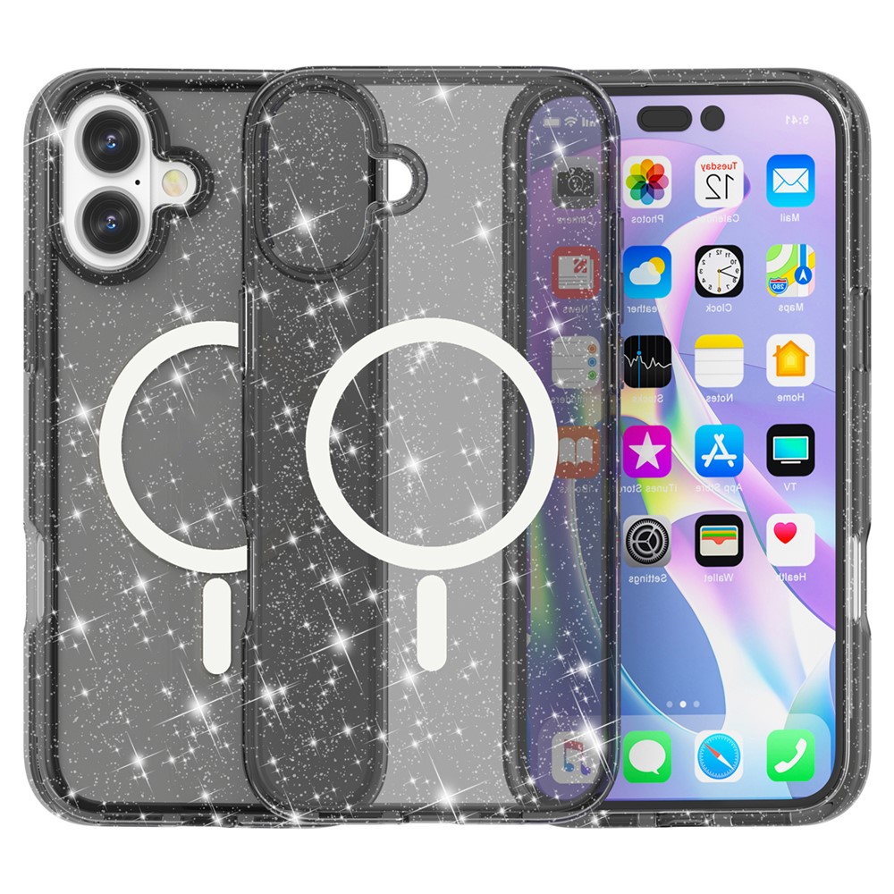 iPhone 16 - Glitter Powder With MagSafe Transparent Black — estuche