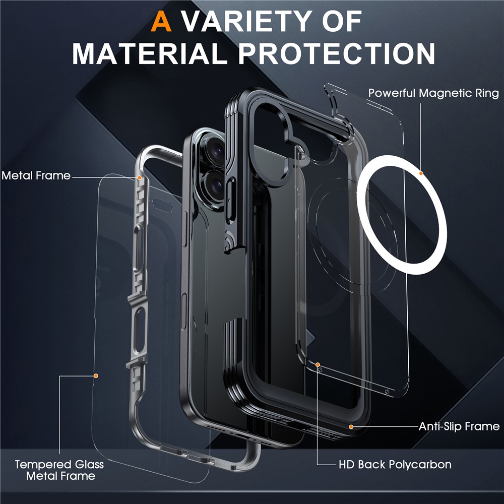 iPhone 16 - Magnetic With Tempered Galss Rugged Grey — estuche (foto 4 de 5)