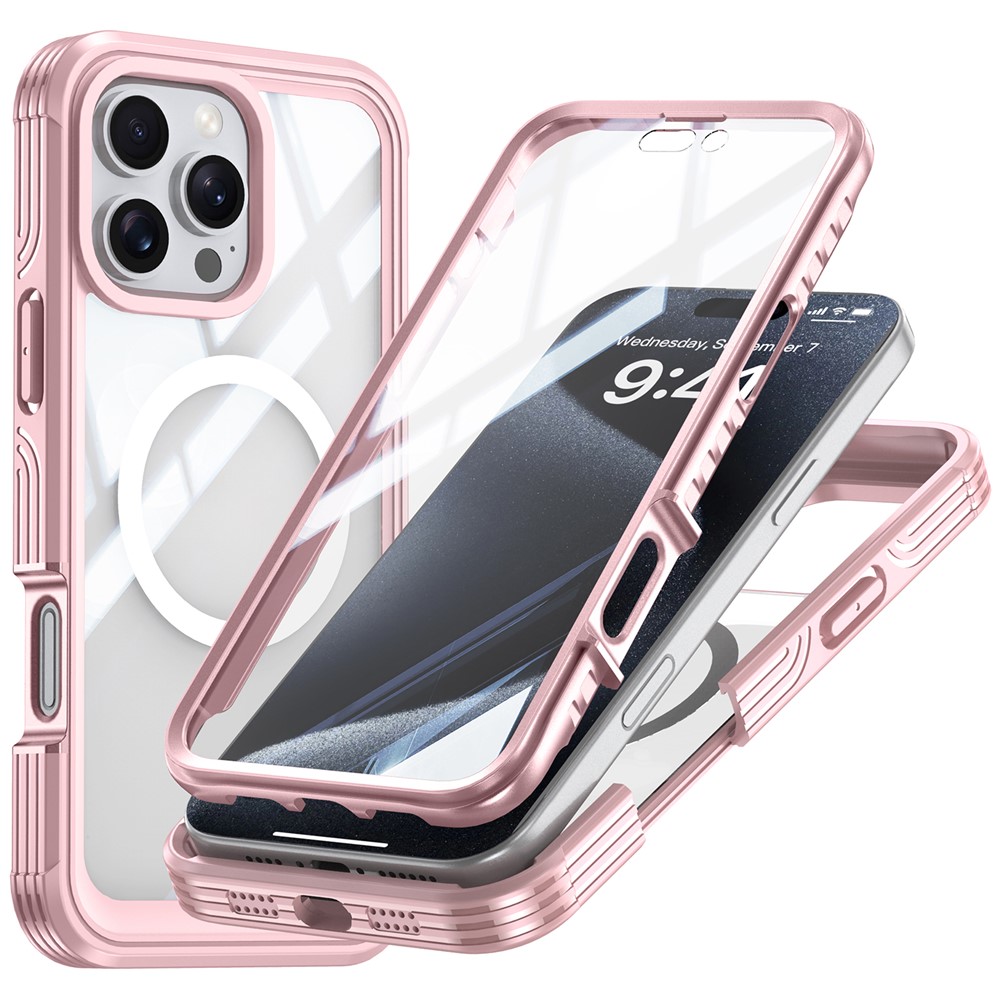 iPhone 16 Pro Max - Magnetic With Tempered Galss Rugged Pink — estuche